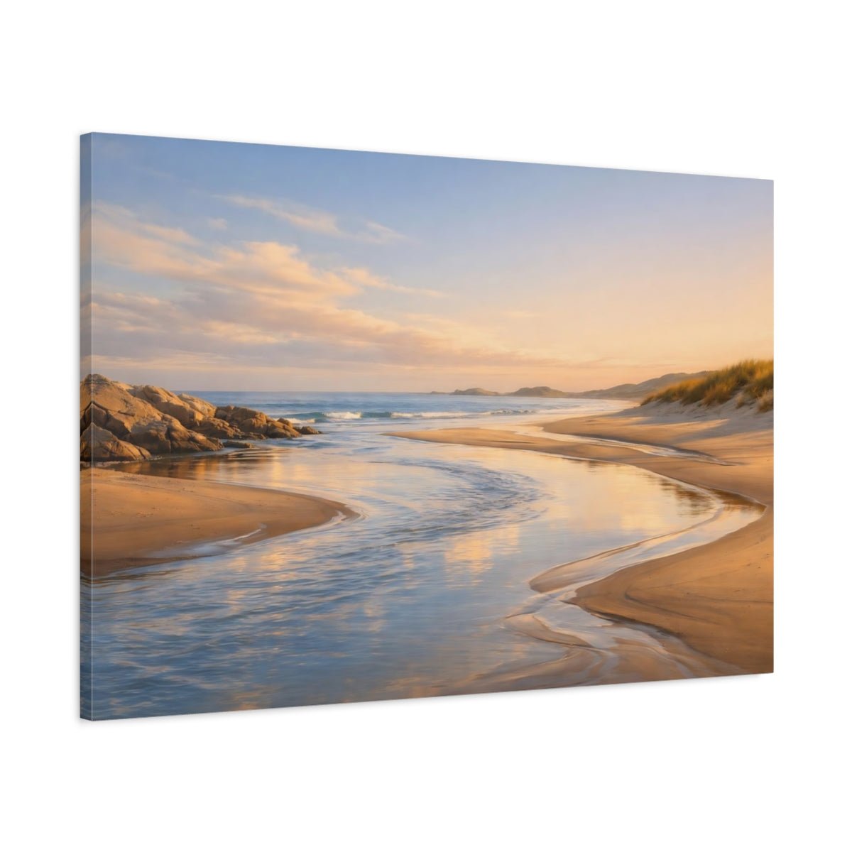 Nature Coastal Stream Golden Beach - Canvas Wall Art Print - YesArtYes