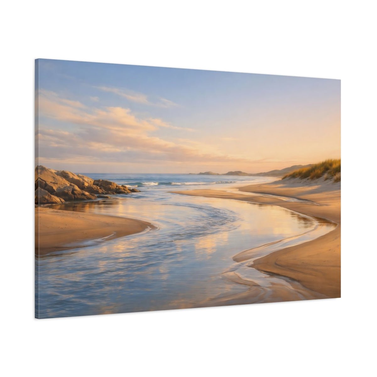 Nature Coastal Stream Golden Beach - Canvas Wall Art Print - YesArtYes