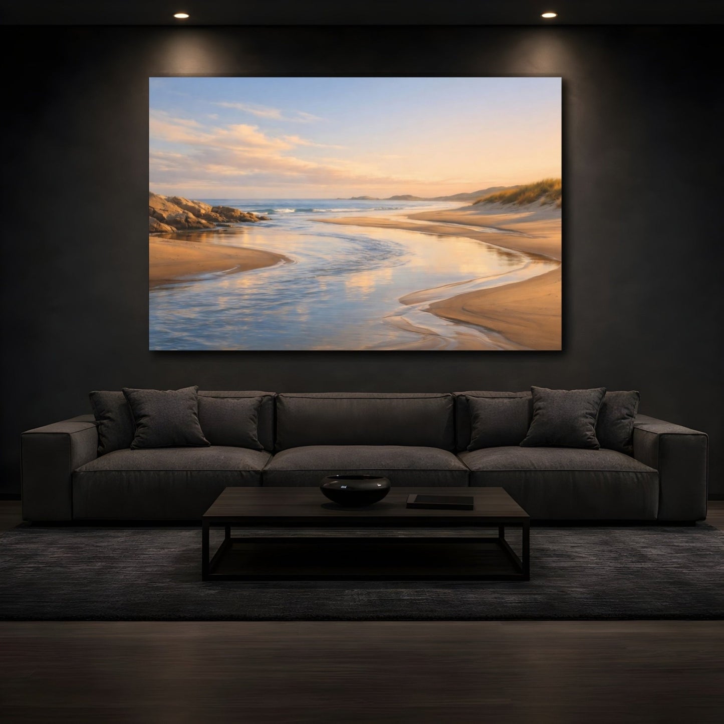 Nature Coastal Stream Golden Beach - Canvas Wall Art Print - YesArtYes