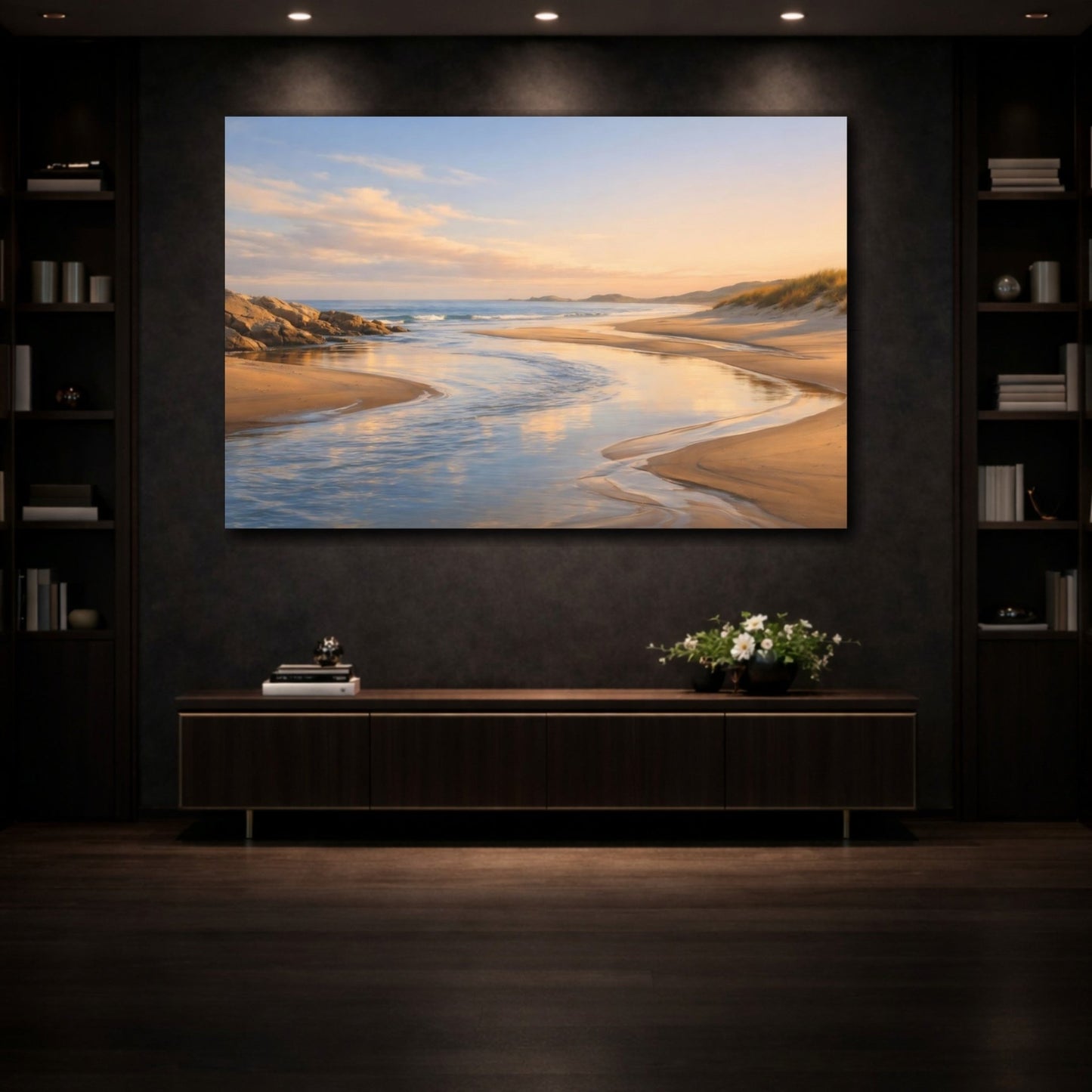 Nature Coastal Stream Golden Beach - Canvas Wall Art Print - YesArtYes