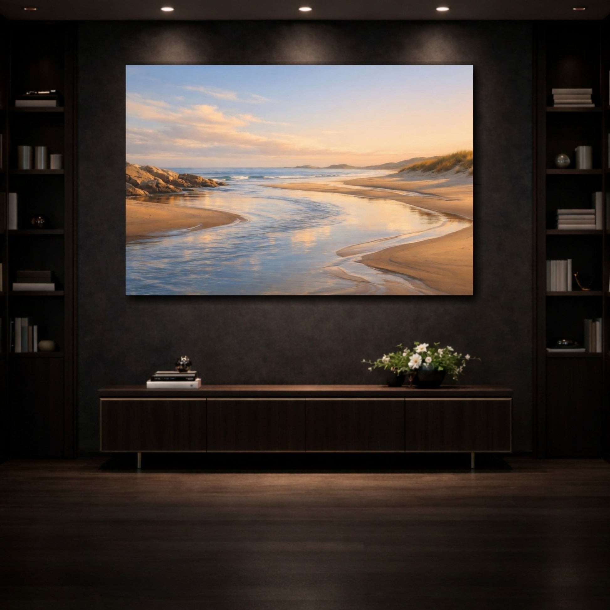 Nature Coastal Stream Golden Beach - Canvas Wall Art Print - YesArtYes