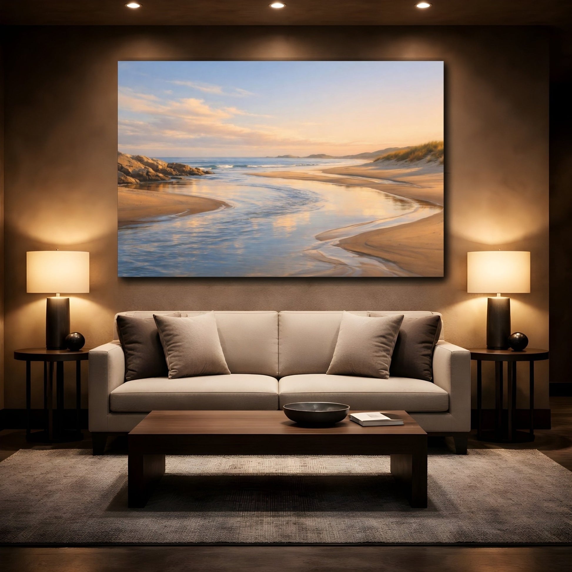 Nature Coastal Stream Golden Beach - Canvas Wall Art Print - YesArtYes