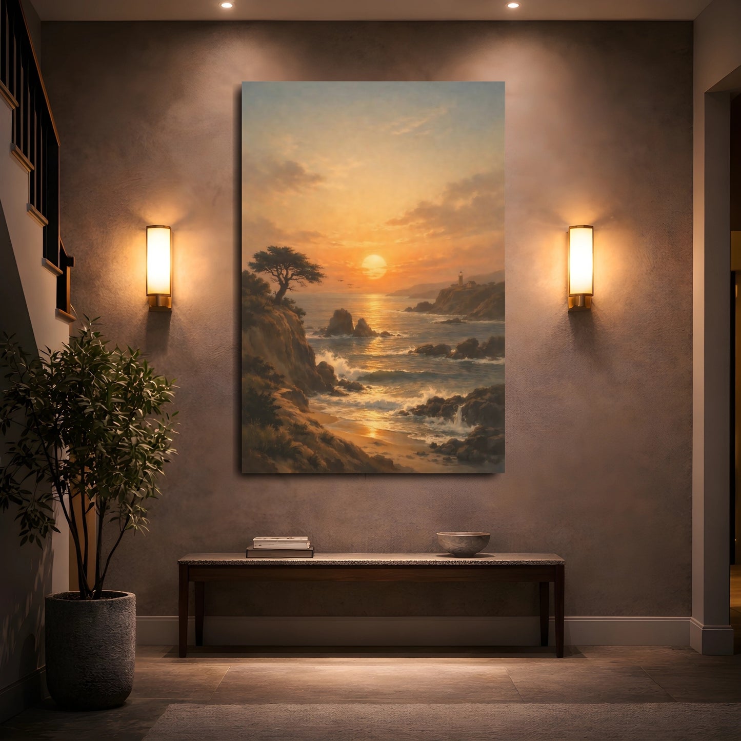 Mockup 4. Nature Coastal Sunset Coastal Sunset Orange shown as stretched canvas wall art