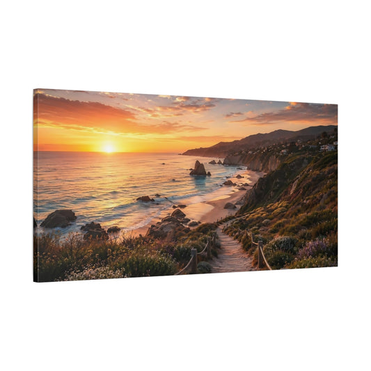 Main Mockup. Nature Coastal Sunset Orange Sunset shown as stretched canvas wall art