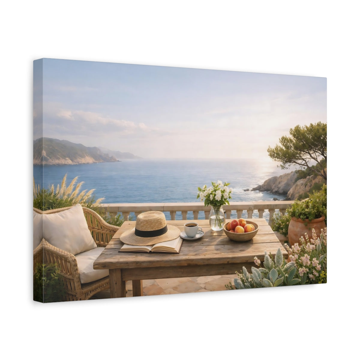 Side Mockup 4. Nature Coastal Terrace shown as stretched canvas wall art