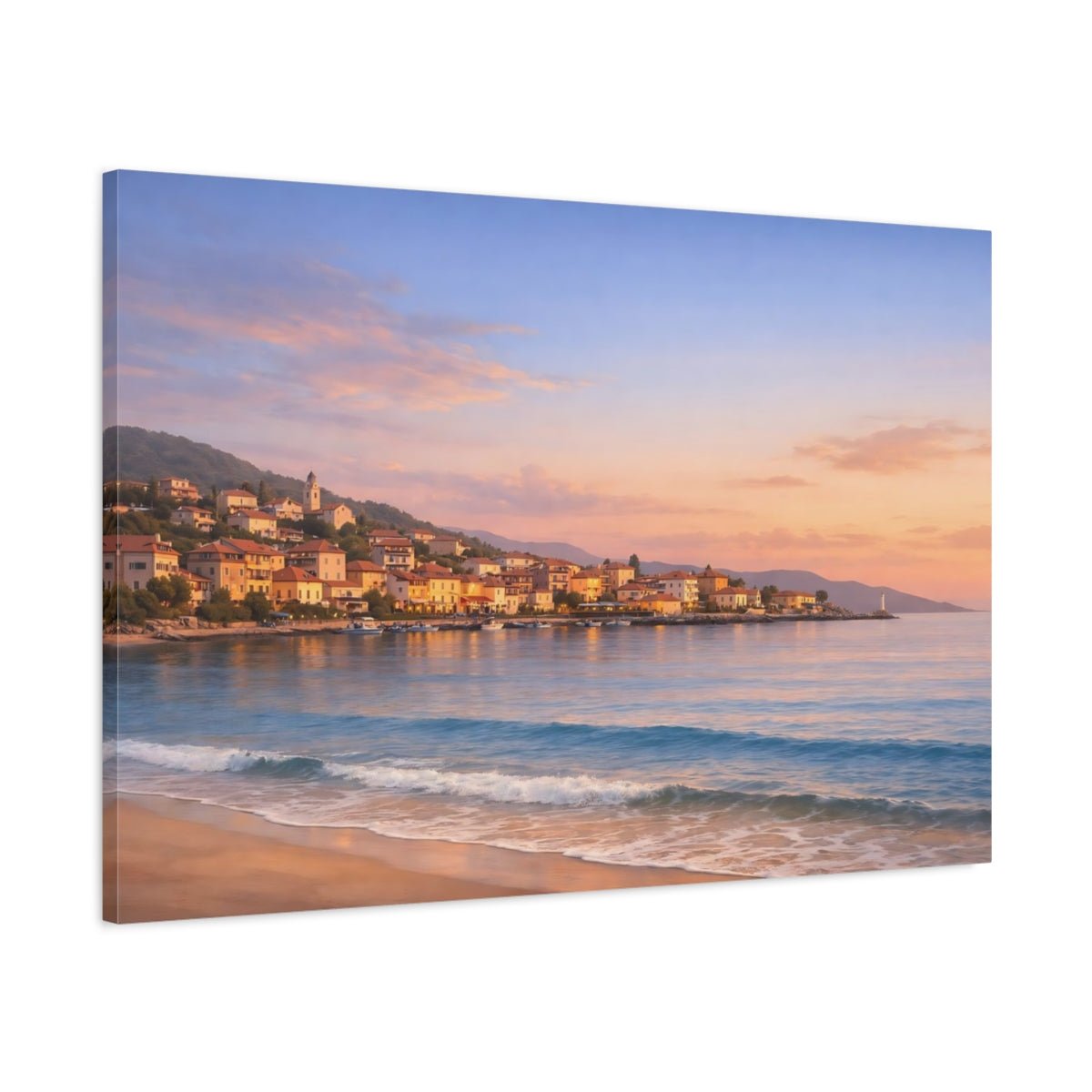 Nature Coastal Town Sunset - Canvas Wall Art Print - YesArtYes