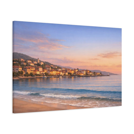 Nature Coastal Town Sunset - Canvas Wall Art Print - YesArtYes