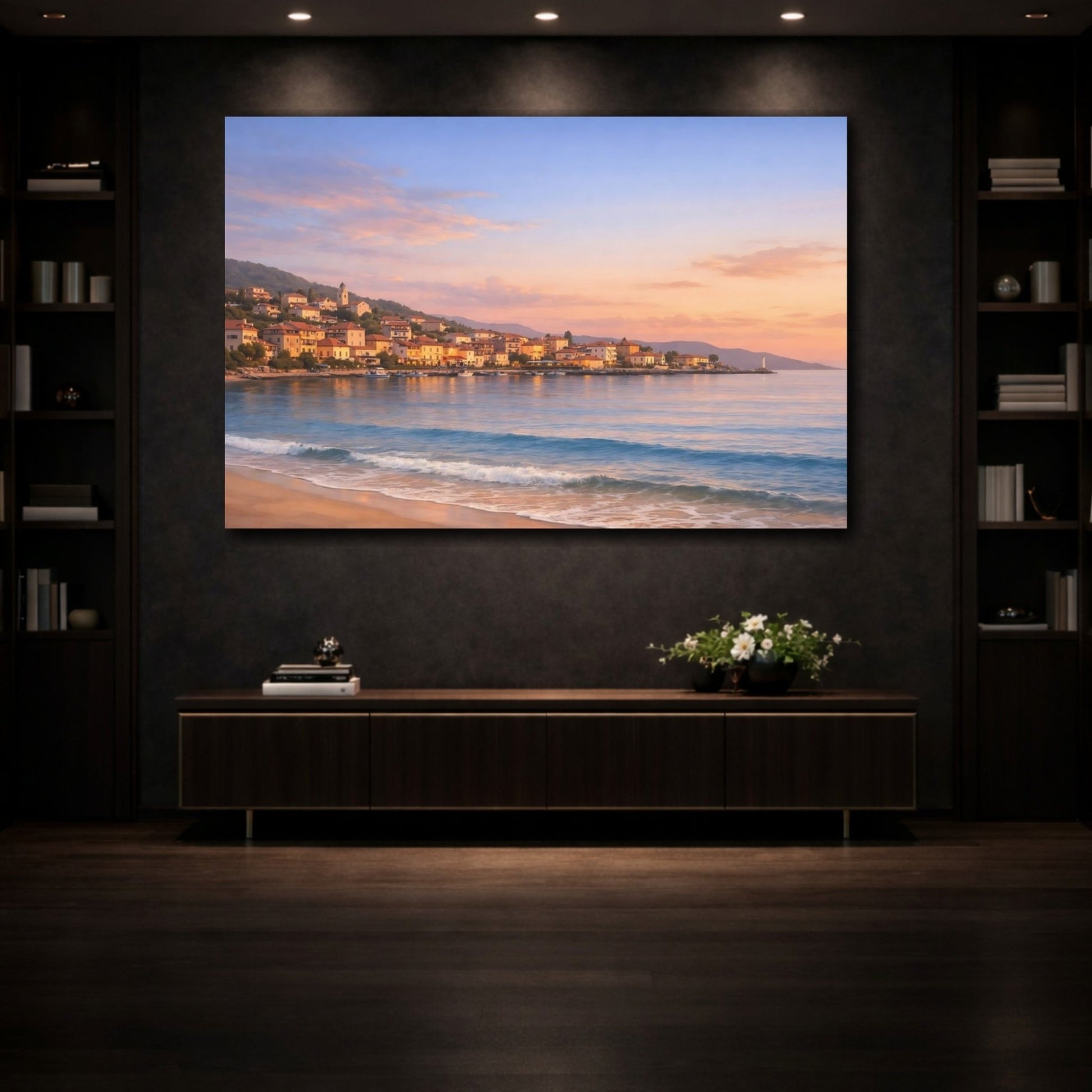 Nature Coastal Town Sunset - Canvas Wall Art Print - YesArtYes