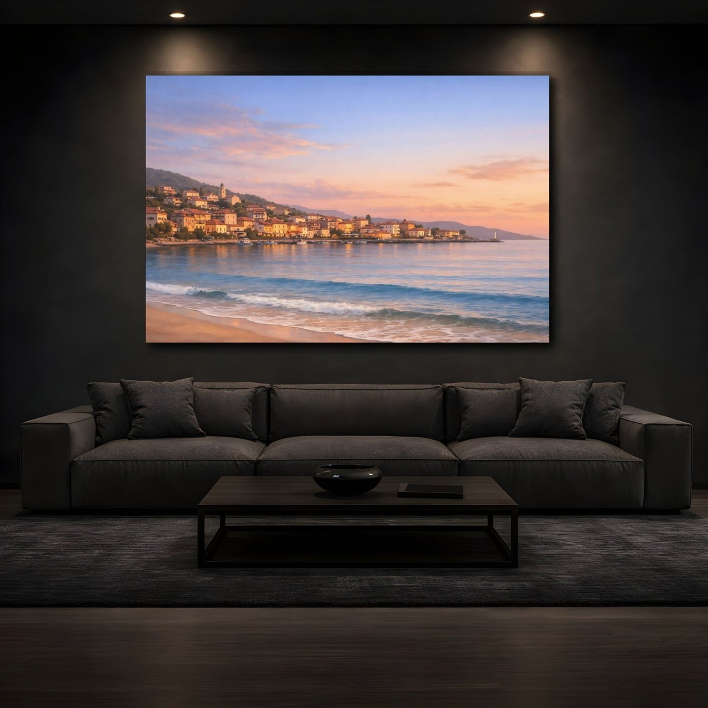 Nature Coastal Town Sunset - Canvas Wall Art Print - YesArtYes