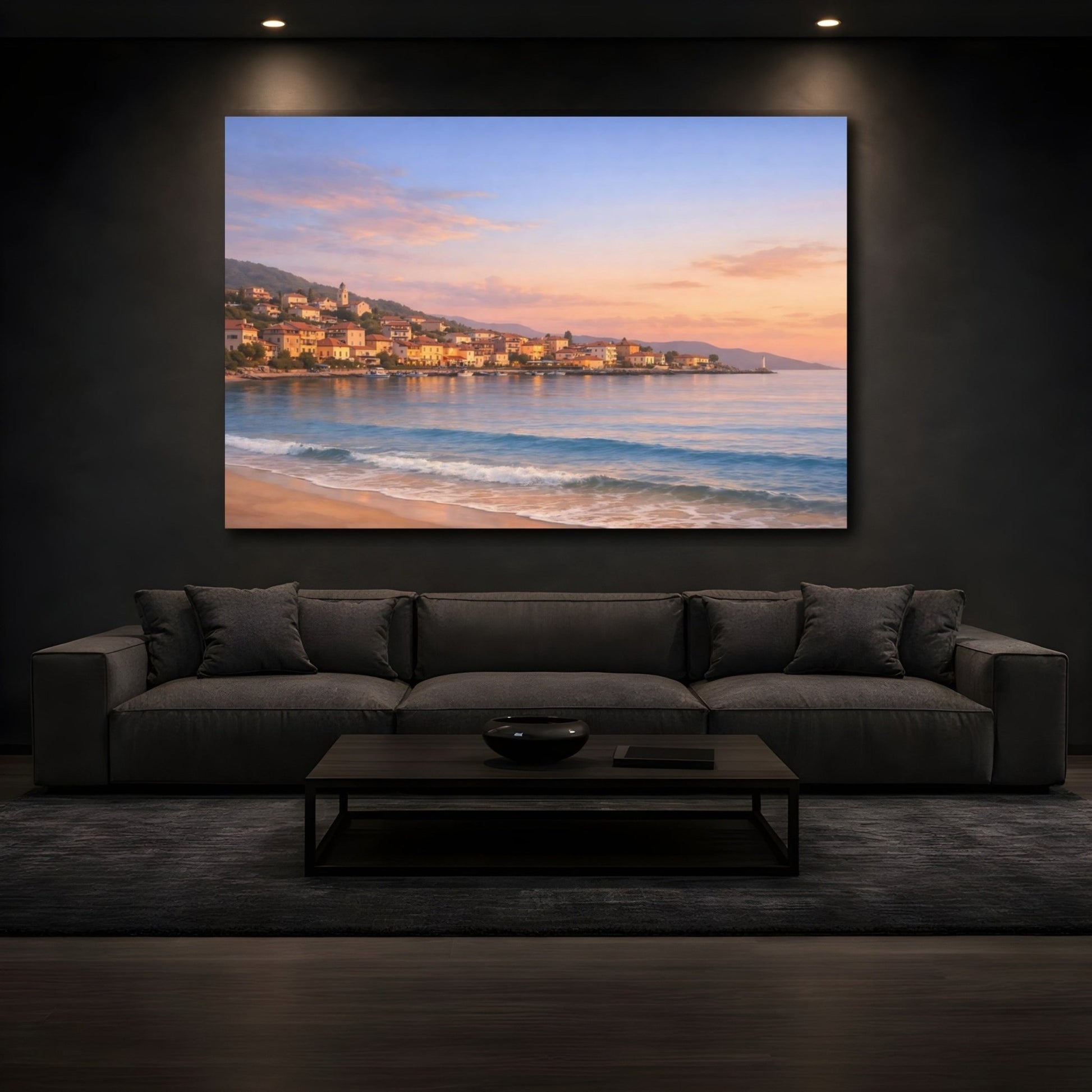Nature Coastal Town Sunset - Canvas Wall Art Print - YesArtYes