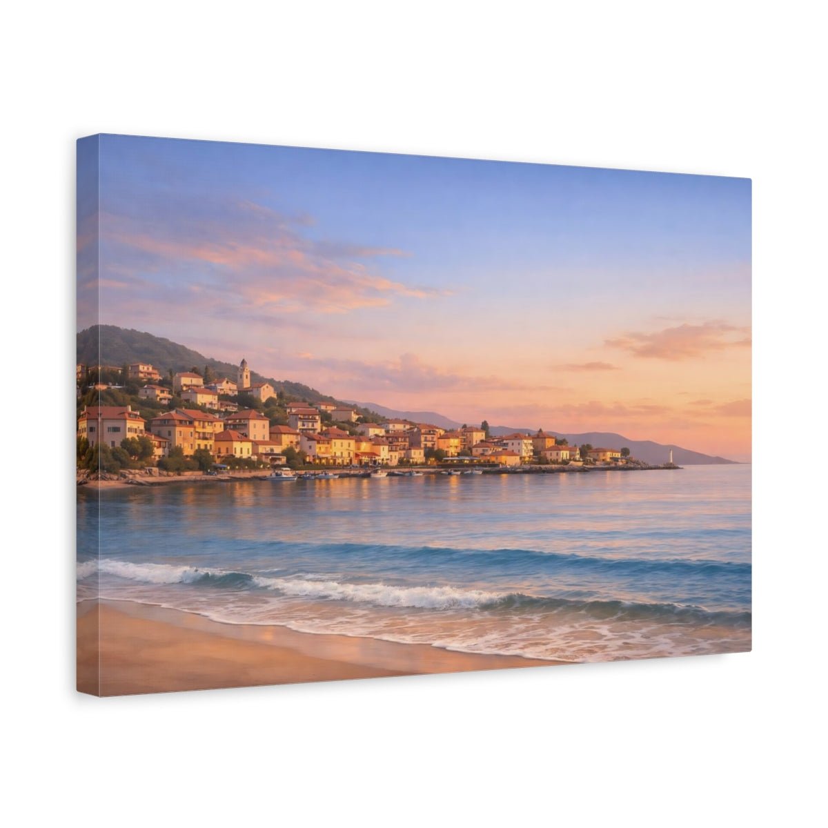 Nature Coastal Town Sunset - Canvas Wall Art Print - YesArtYes