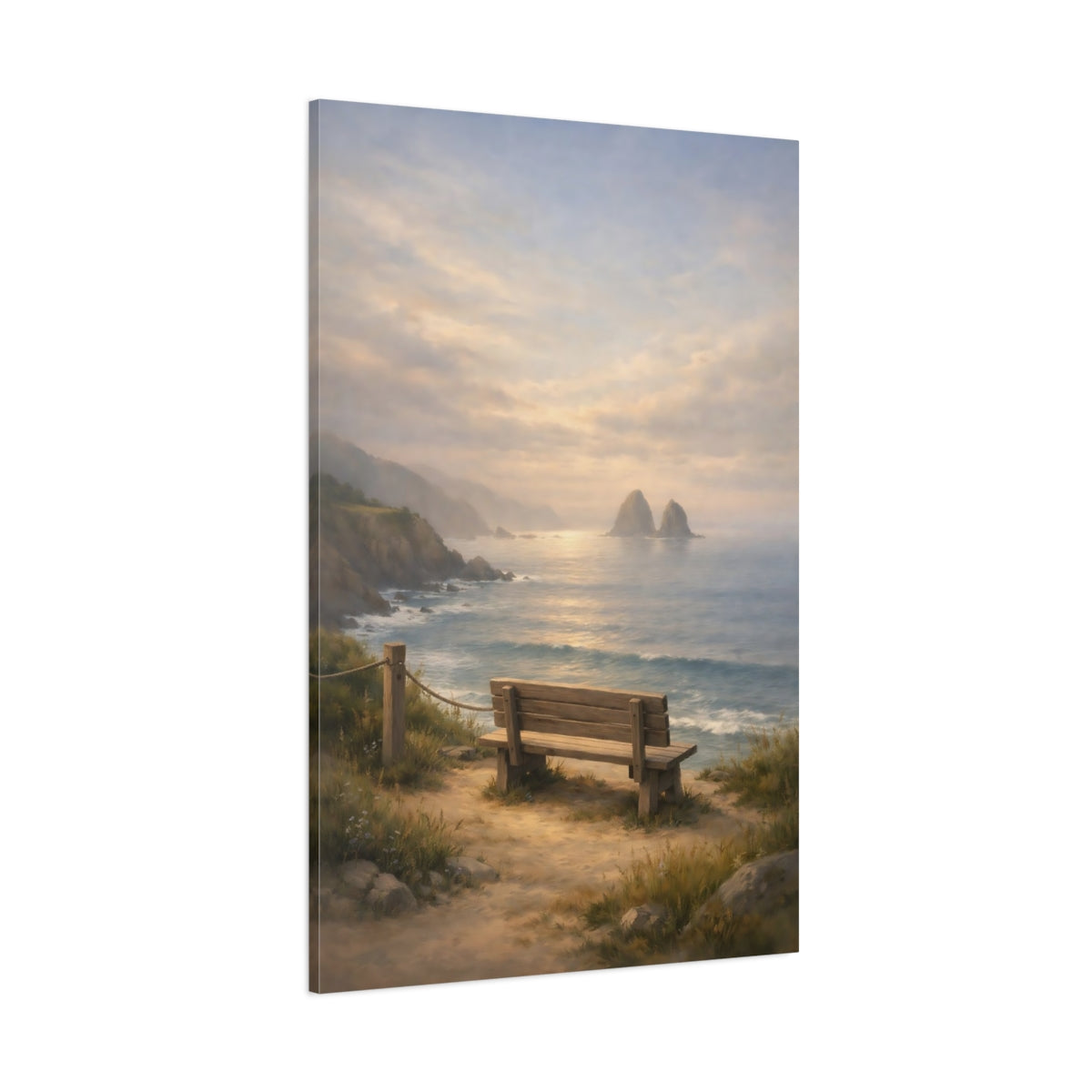 Main Mockup. Nature Coastal View Coastal Sunset shown as stretched canvas wall art