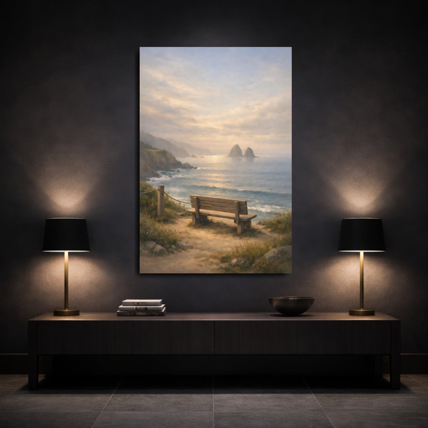 Mockup 2. Nature Coastal View Coastal Sunset shown as stretched canvas wall art
