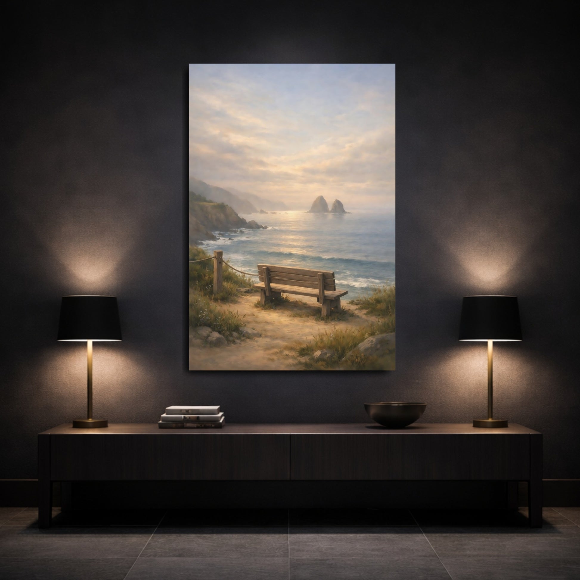 Mockup 2. Nature Coastal View Coastal Sunset shown as stretched canvas wall art