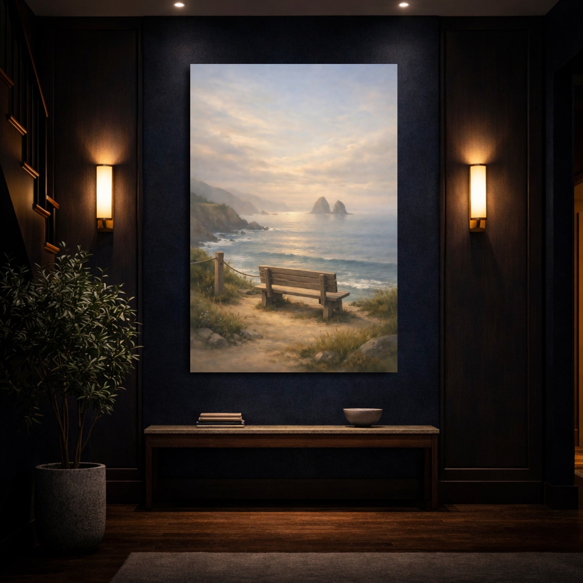 Mockup 3. Nature Coastal View Coastal Sunset shown as stretched canvas wall art
