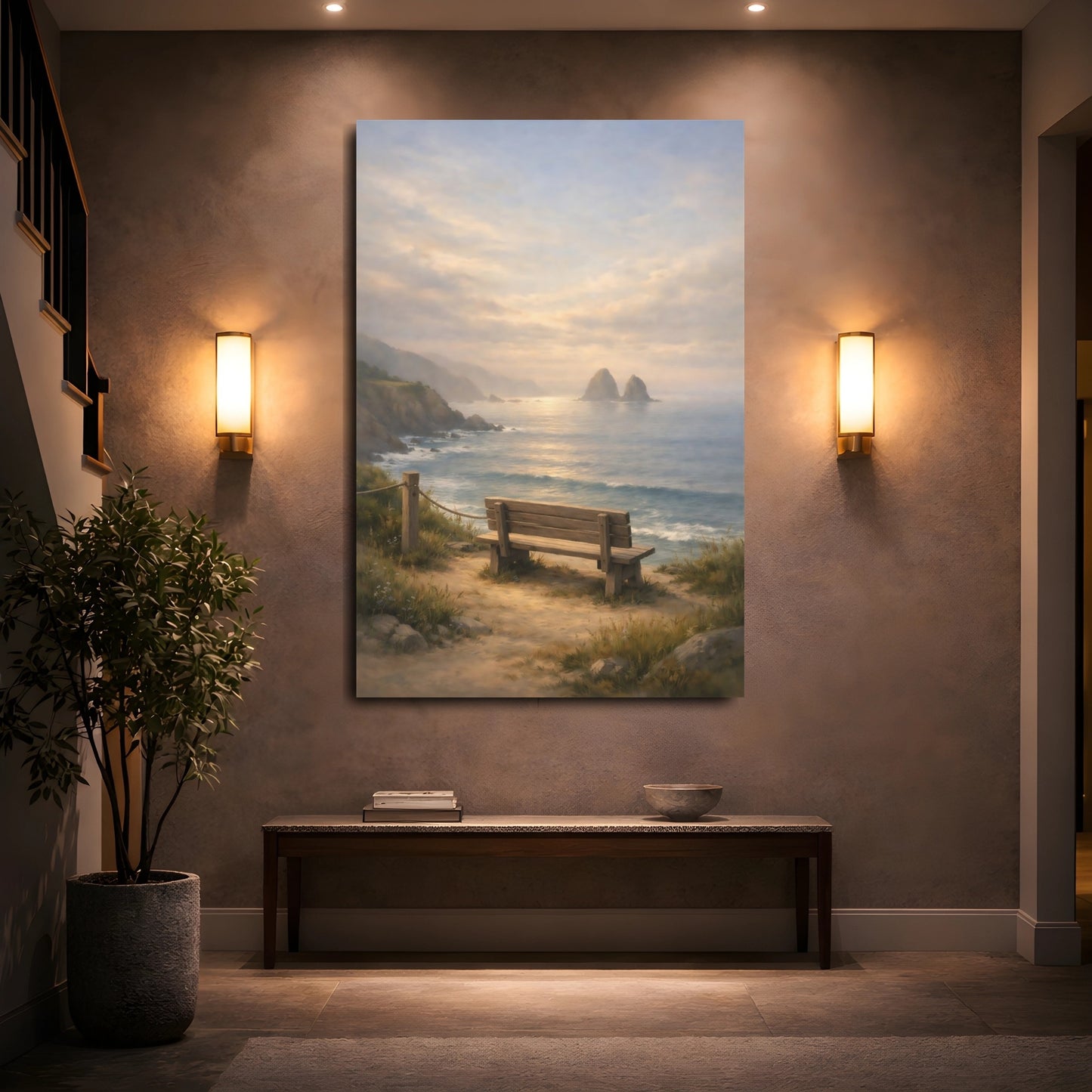 Mockup 4. Nature Coastal View Coastal Sunset shown as stretched canvas wall art