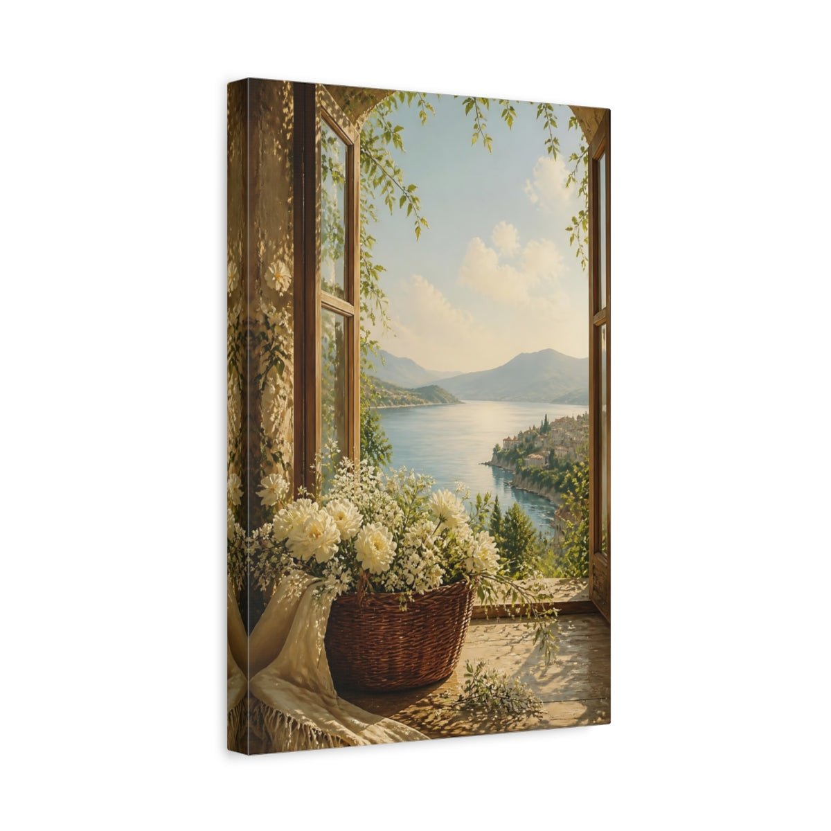 Nature Coastal View Flowers Canvas Print – Living Room, Above Fireplace, Blue and Green - YesArtYes