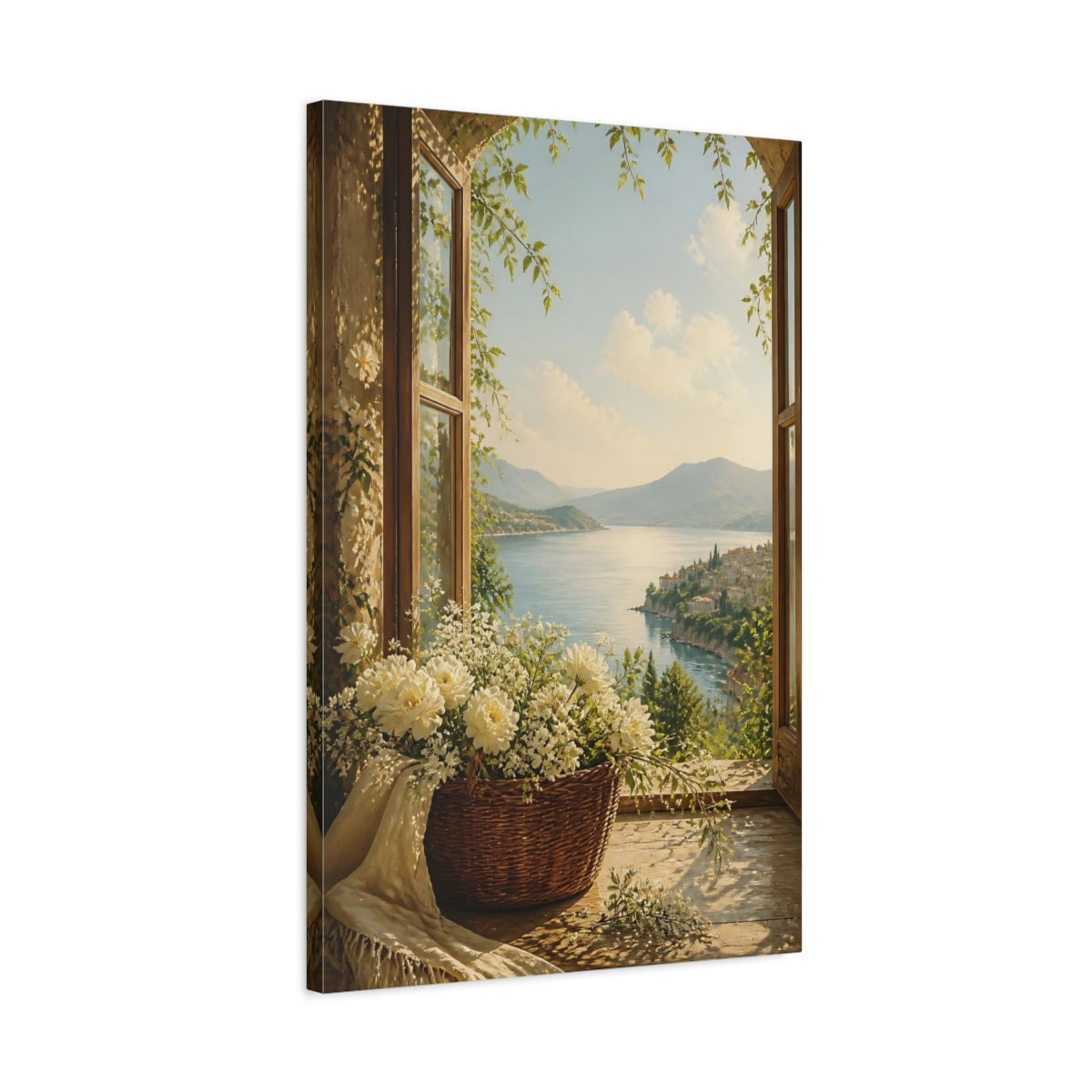 Side Mockup 2. Nature Coastal View Coastal View Flowers shown as stretched canvas wall art