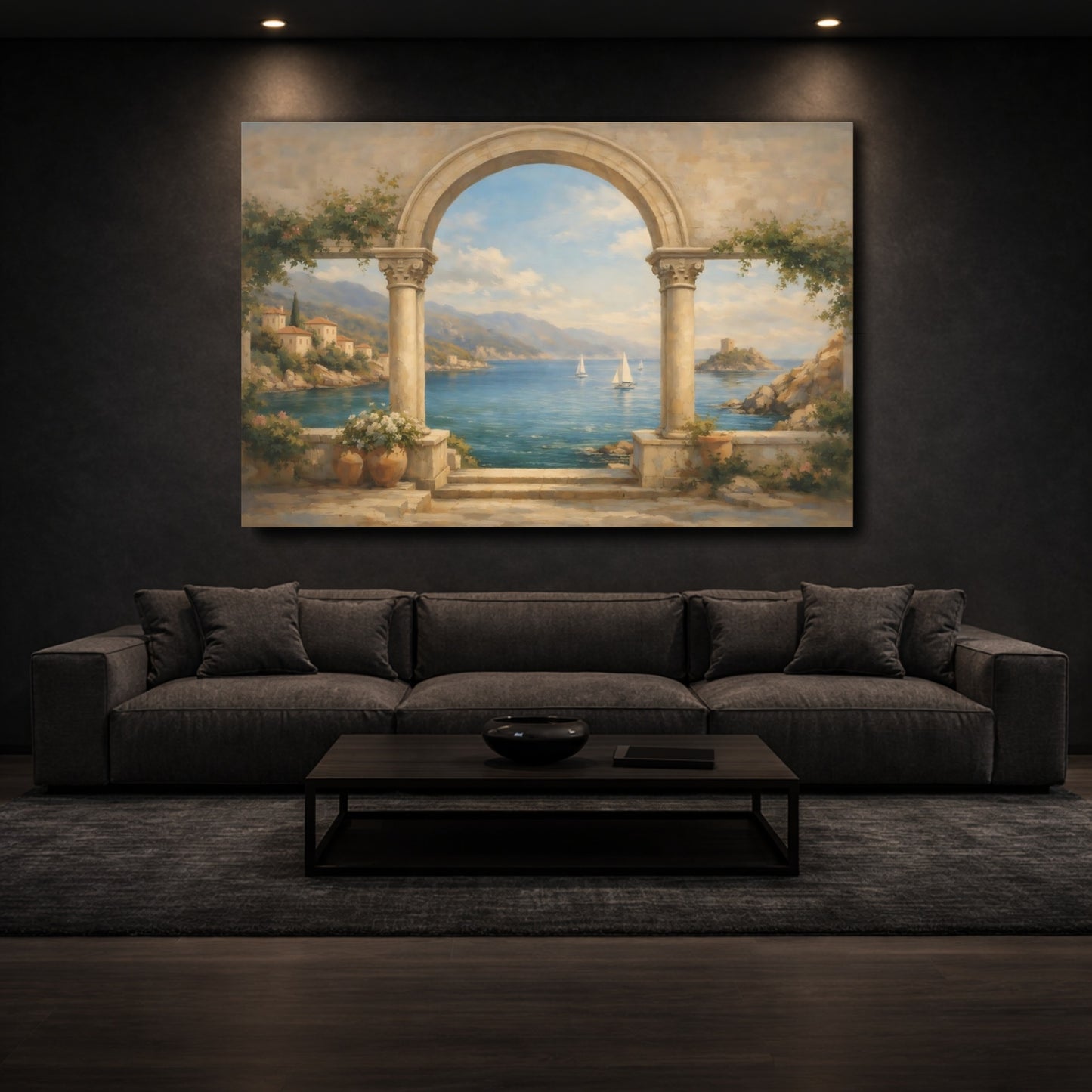 Mockup 2. Nature Coastal View Mediterranean Coastal shown as stretched canvas wall art