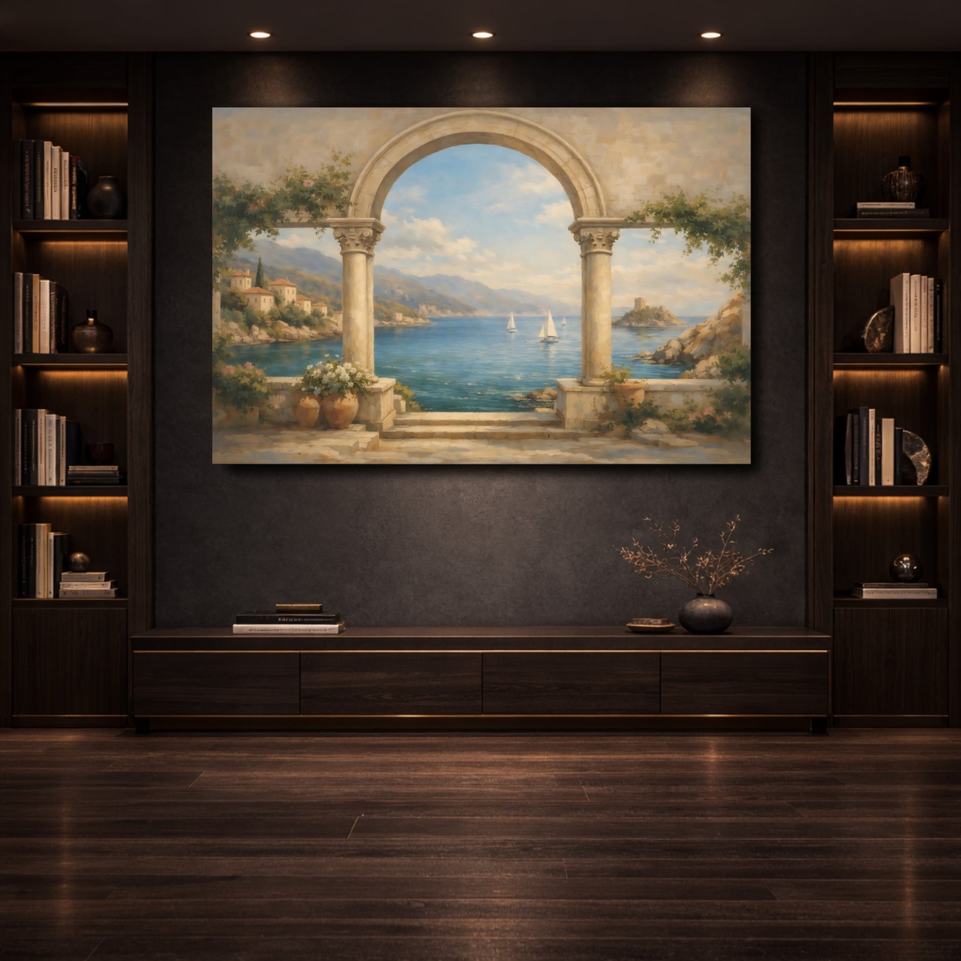 Mockup 3. Nature Coastal View Mediterranean Coastal shown as stretched canvas wall art