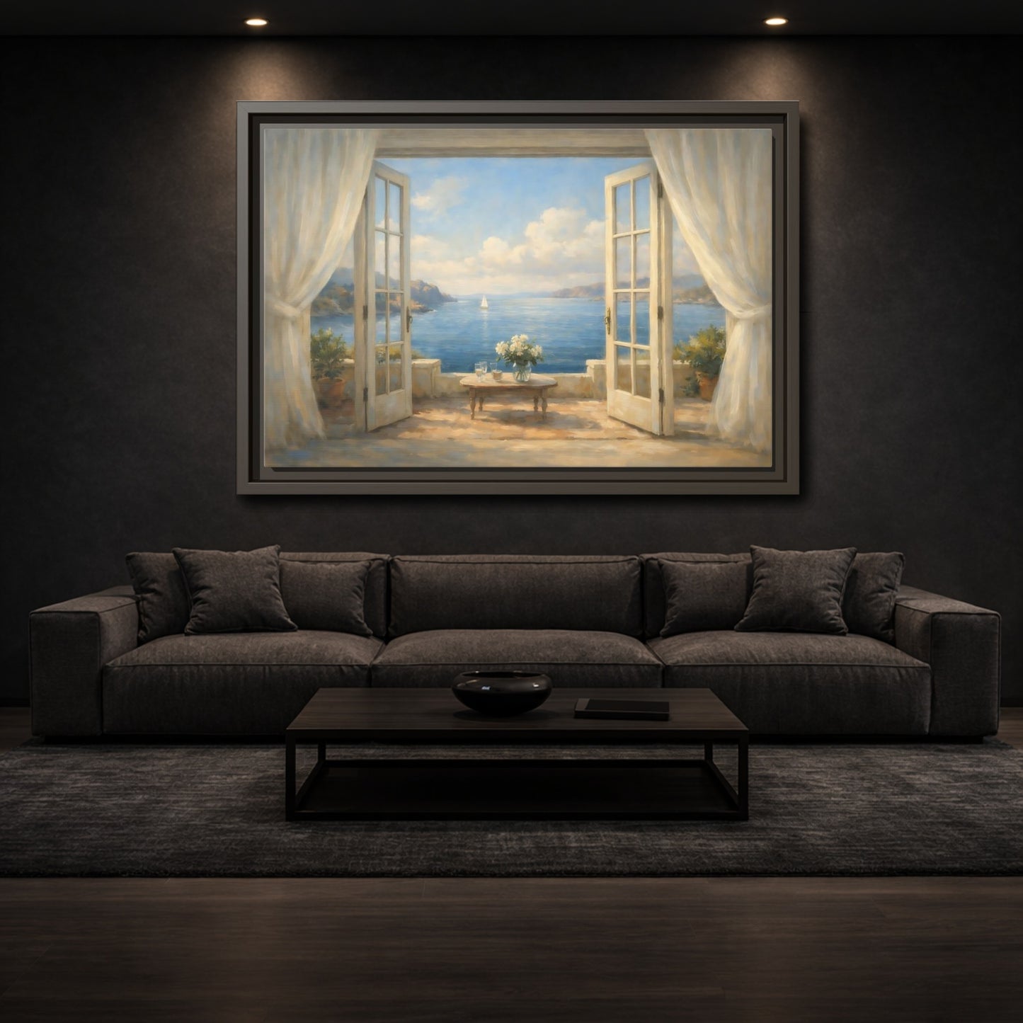 Mockup 2. Nature Coastal View Mediterranean Seascape shown as stretched canvas wall art