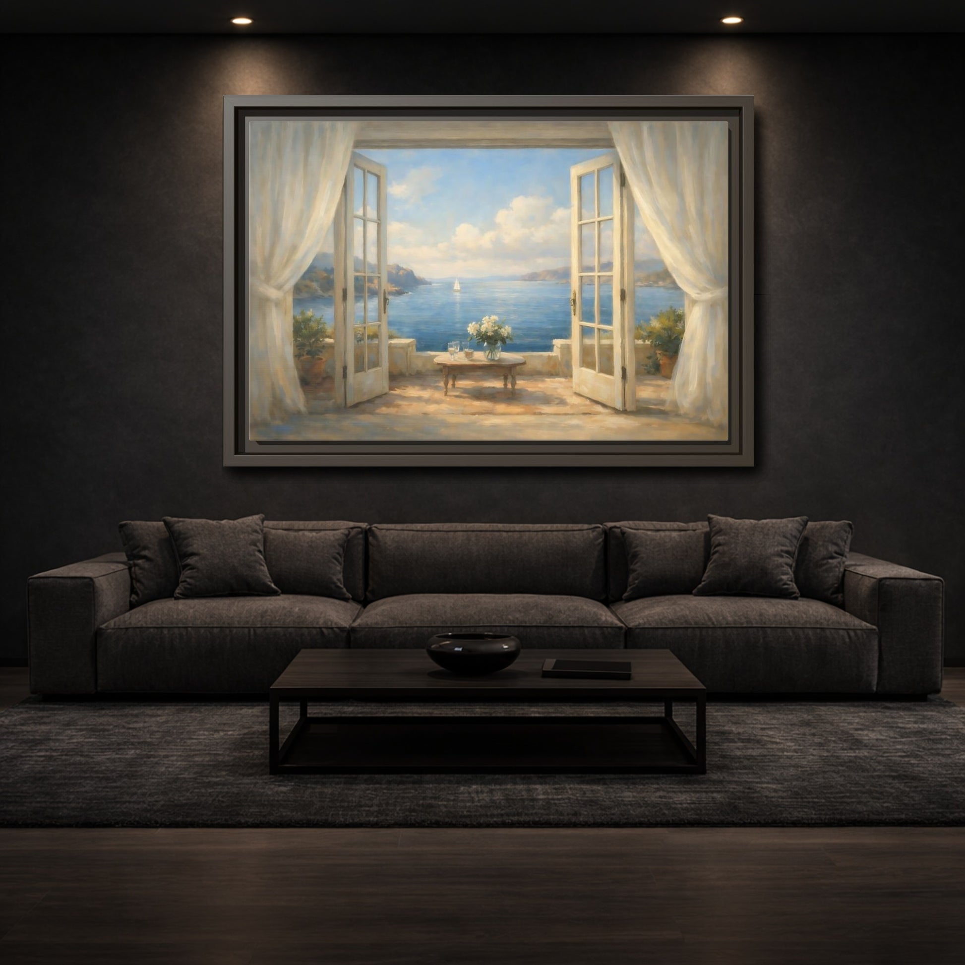 Mockup 2. Nature Coastal View Mediterranean Seascape shown as stretched canvas wall art