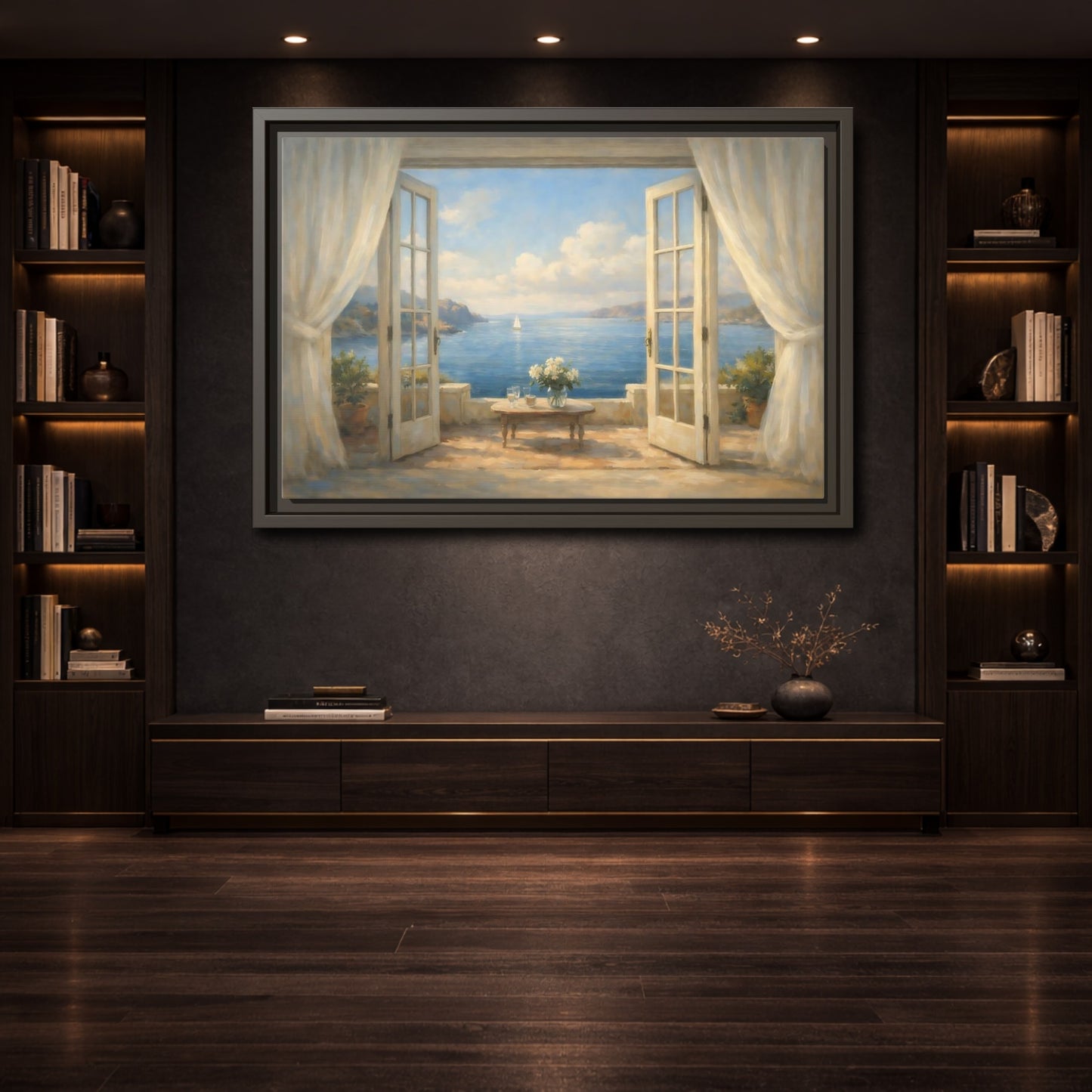 Mockup 3. Nature Coastal View Mediterranean Seascape shown as stretched canvas wall art