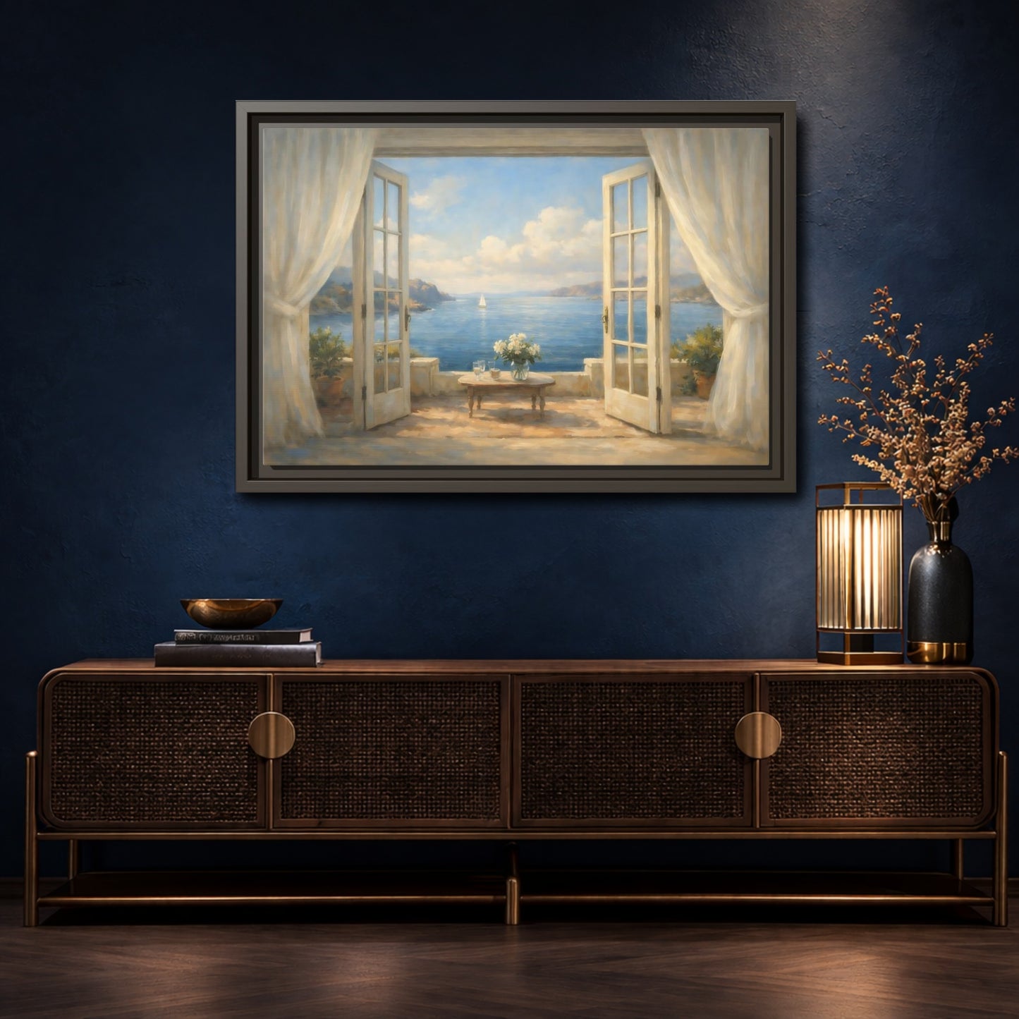 Mockup 4. Nature Coastal View Mediterranean Seascape shown as stretched canvas wall art