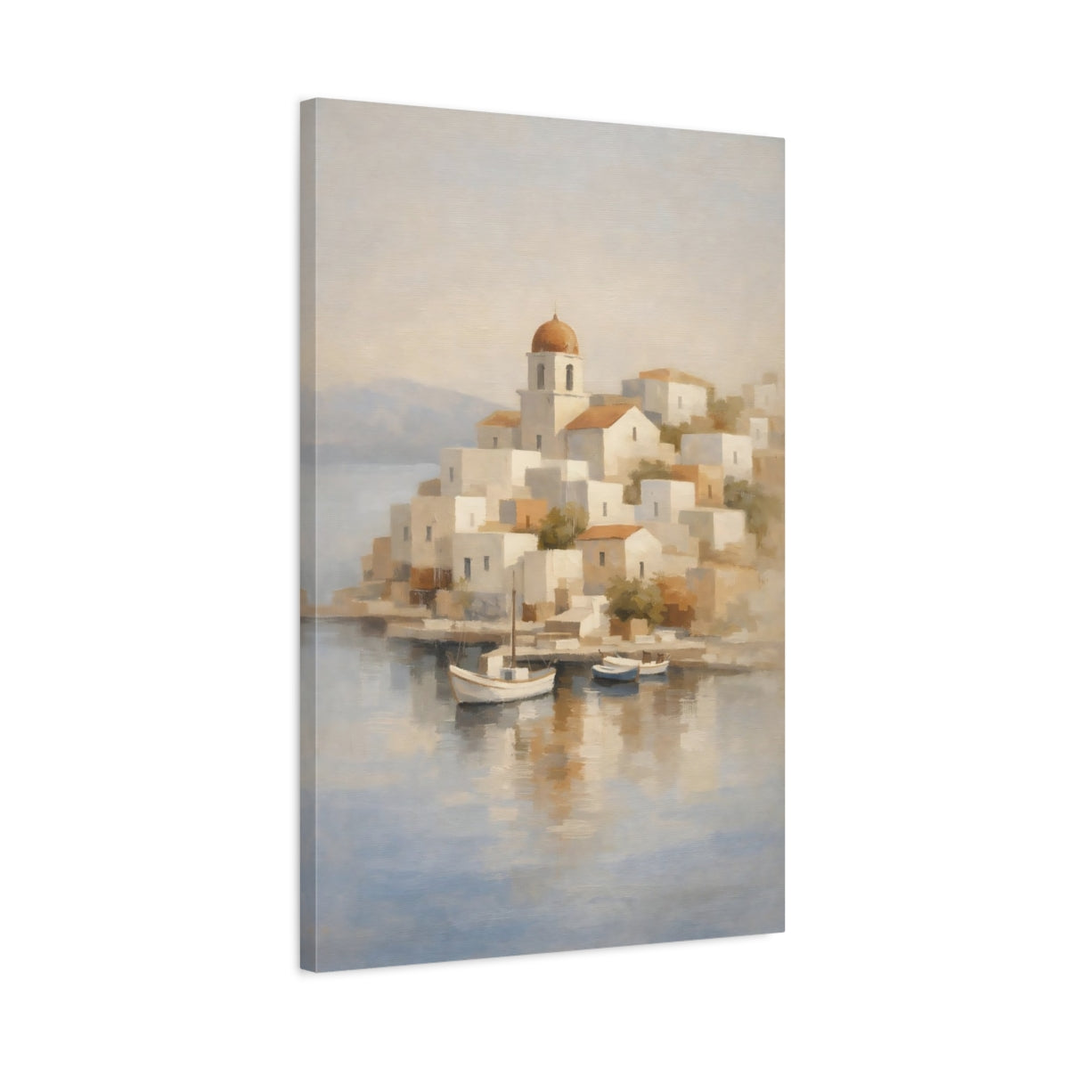 Side Mockup 2. Nature Coastal Village Coastal Village shown as stretched canvas wall art
