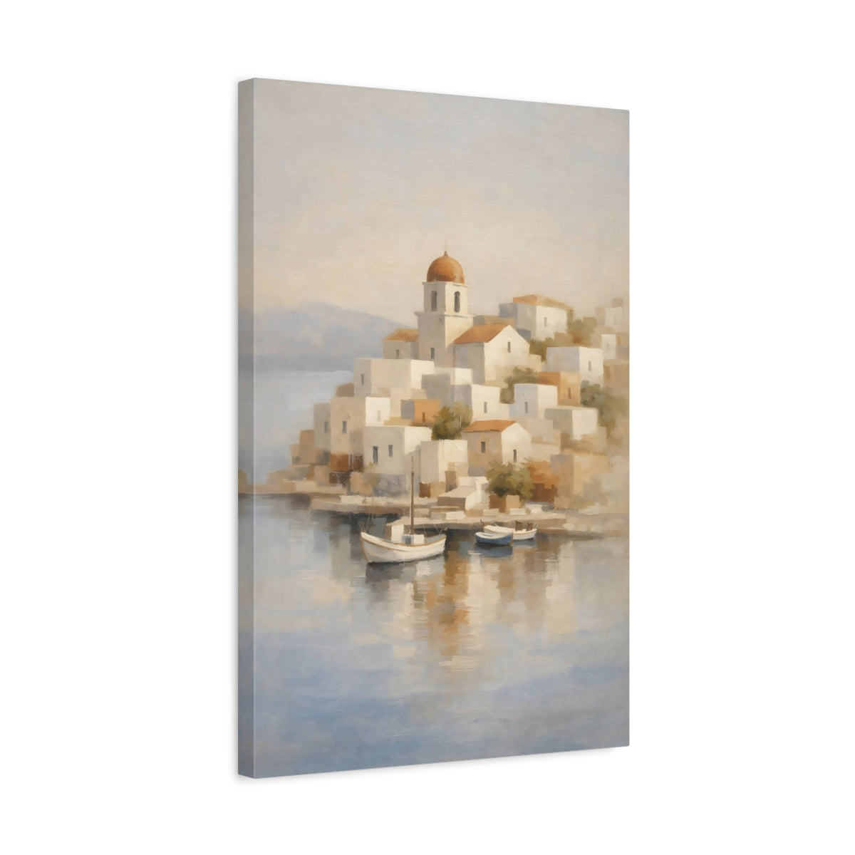 Side Mockup 3. Nature Coastal Village Coastal Village shown as stretched canvas wall art