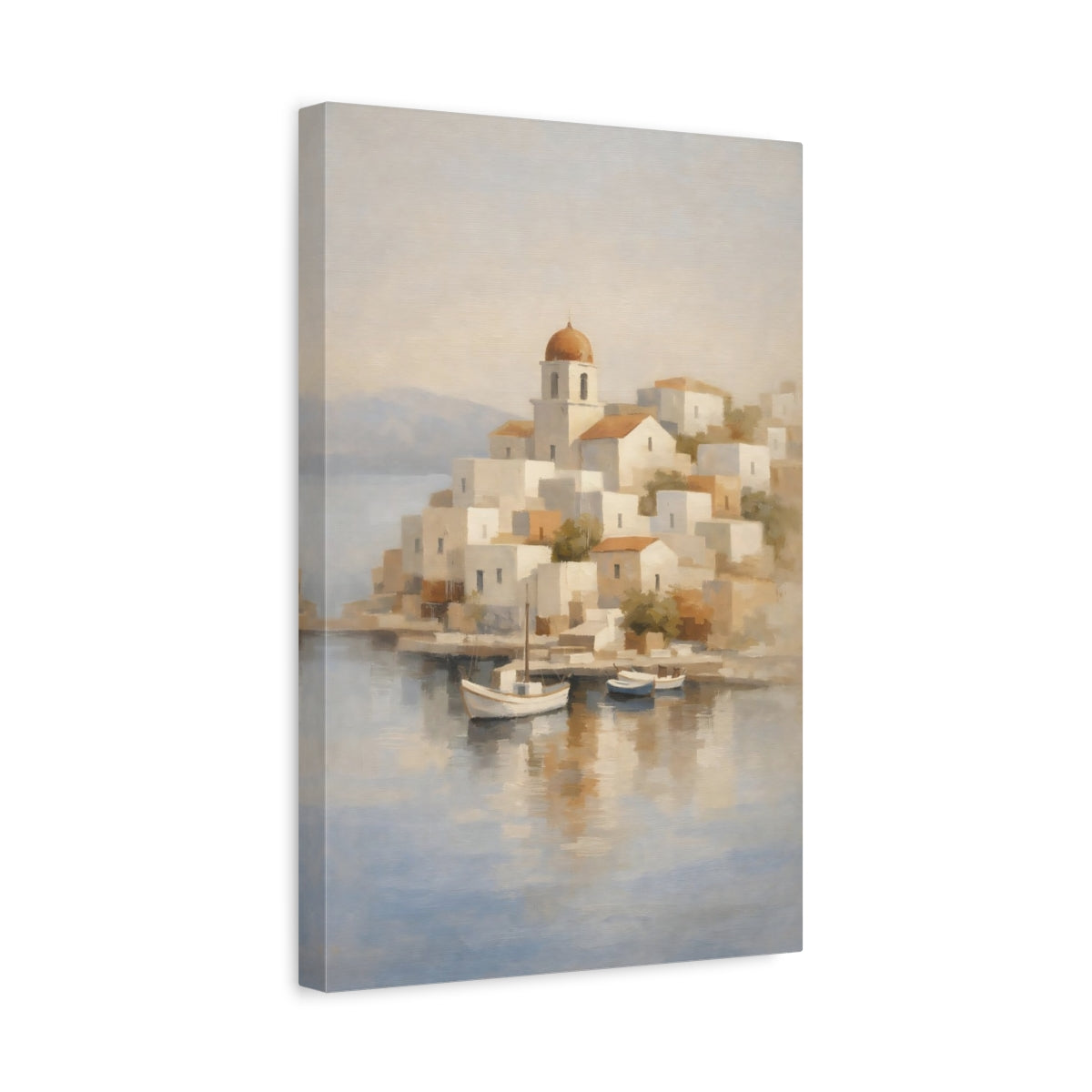 Side Mockup 4. Nature Coastal Village Coastal Village shown as stretched canvas wall art