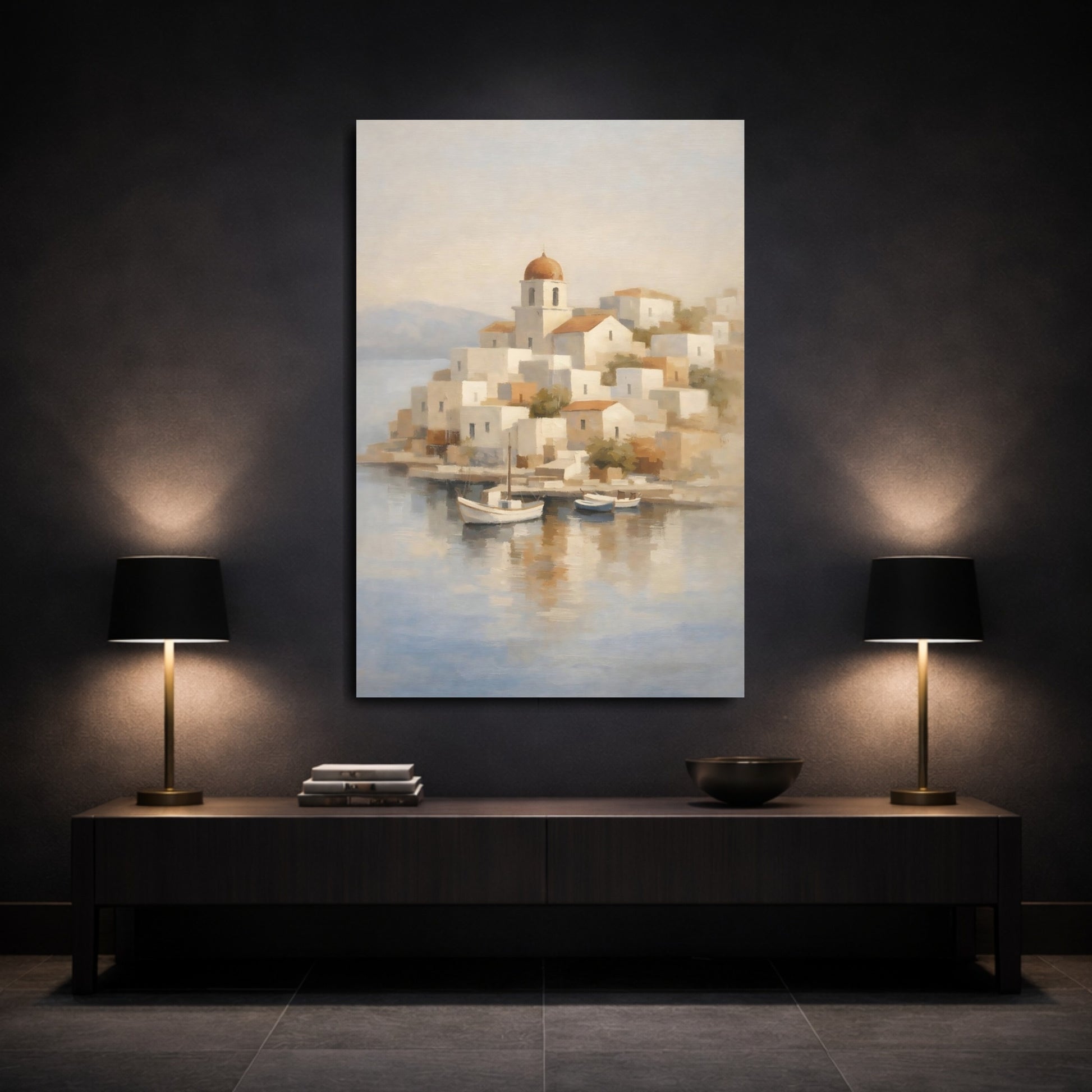 Mockup 2. Nature Coastal Village Coastal Village shown as stretched canvas wall art
