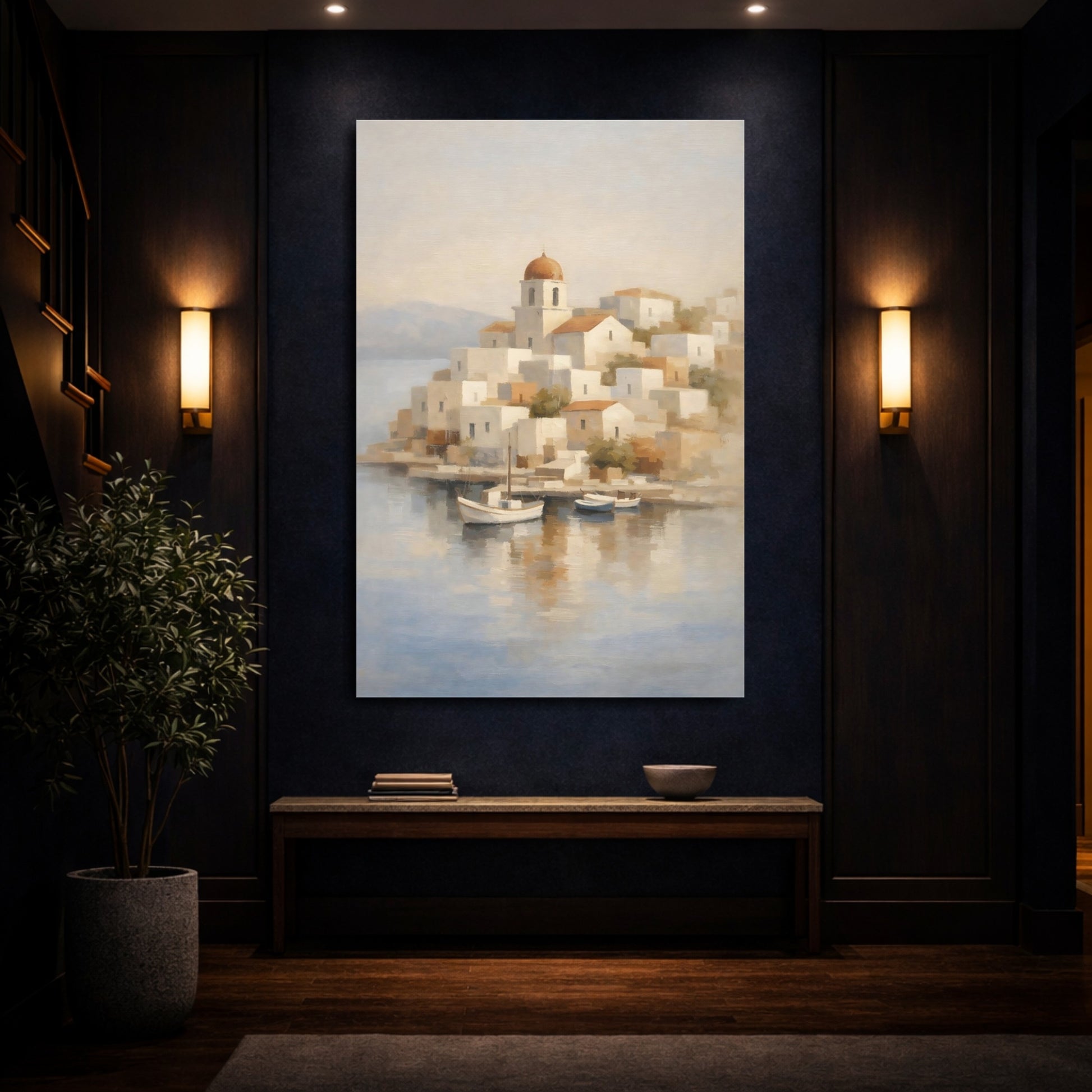 Mockup 3. Nature Coastal Village Coastal Village shown as stretched canvas wall art