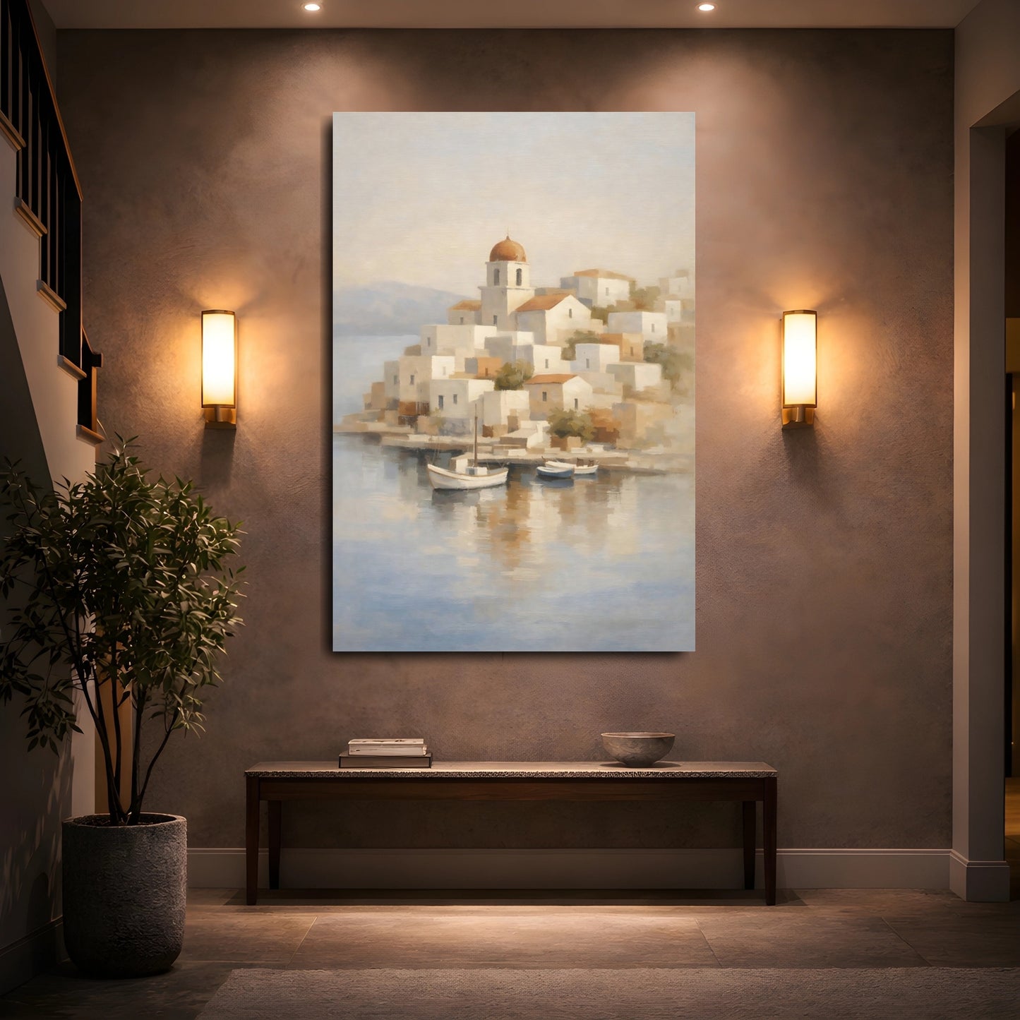 Mockup 4. Nature Coastal Village Coastal Village shown as stretched canvas wall art