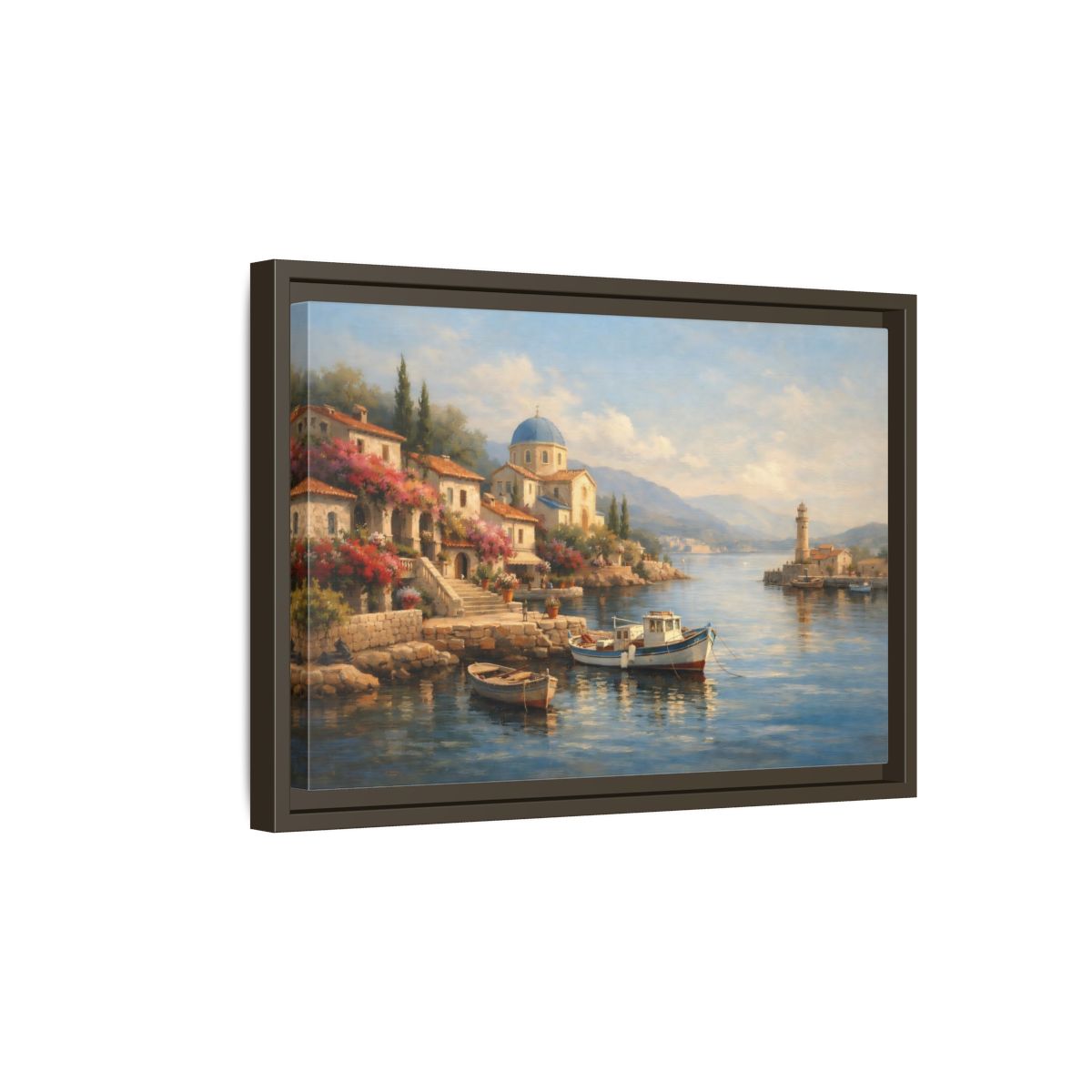 Side Mockup 5. Nature Coastal Village Mediterranean Coastal shown as stretched canvas wall art