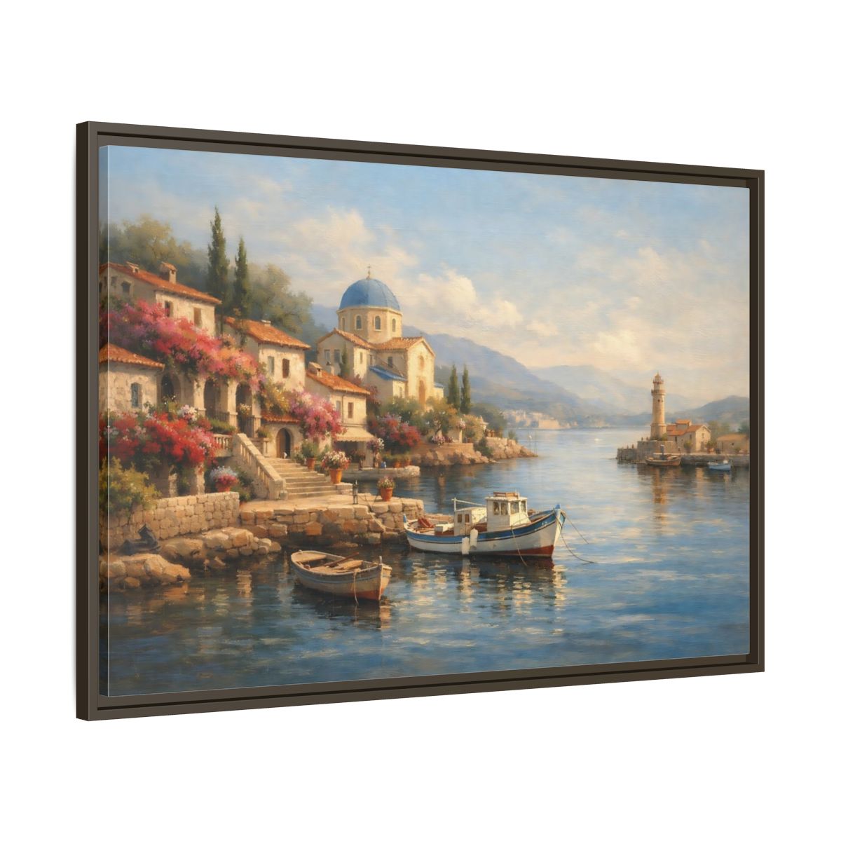 Side Mockup 9. Nature Coastal Village Mediterranean Coastal shown as stretched canvas wall art