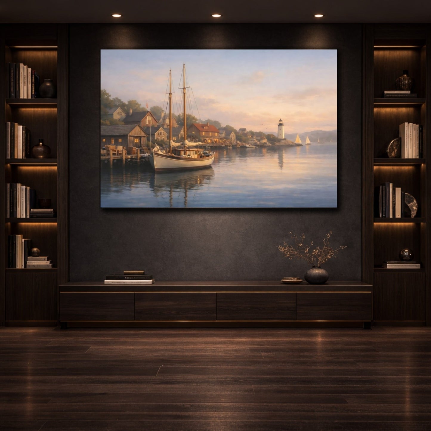 Nature Coastal Village Sunset - Canvas Wall Art Print - YesArtYes