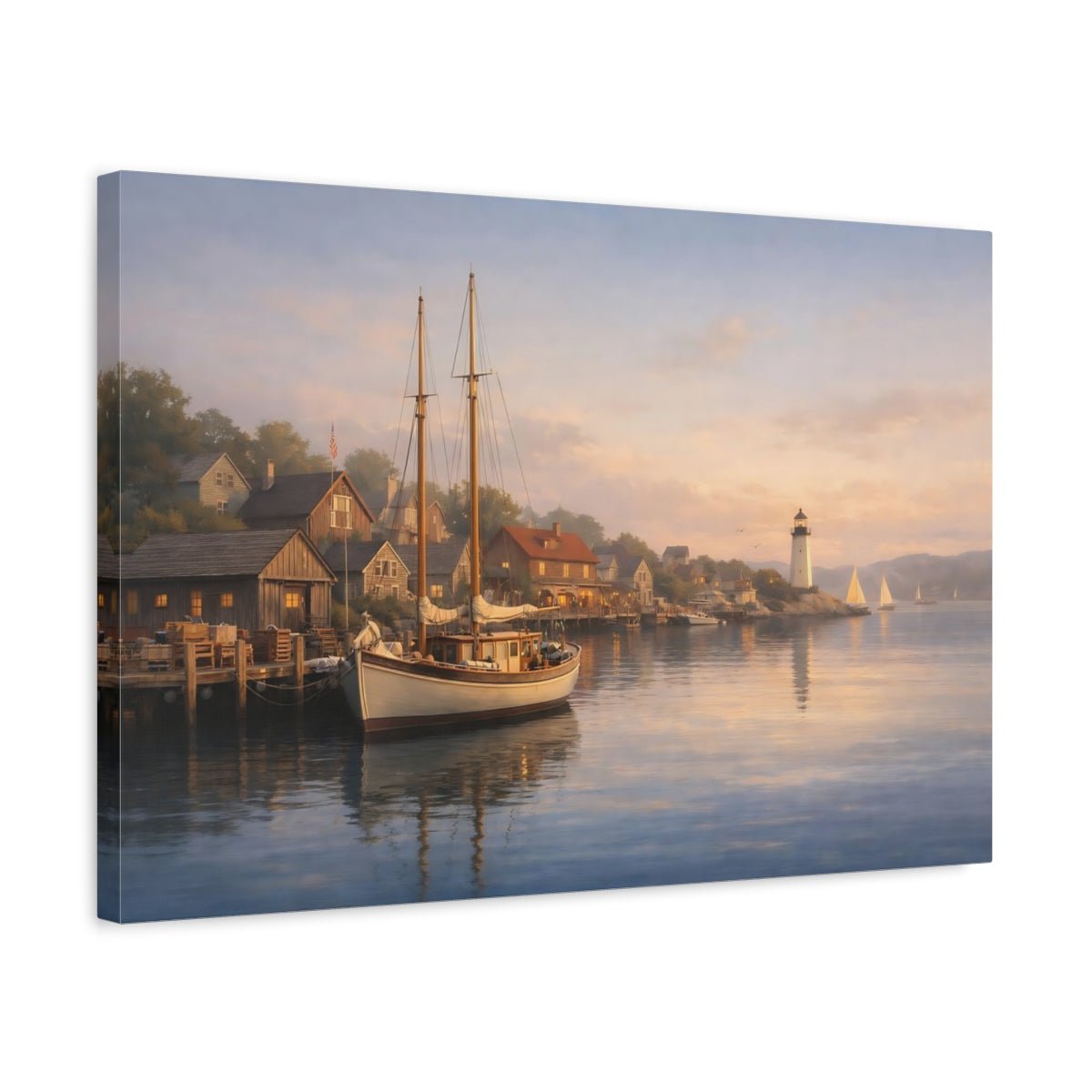 Nature Coastal Village Sunset - Canvas Wall Art Print - YesArtYes