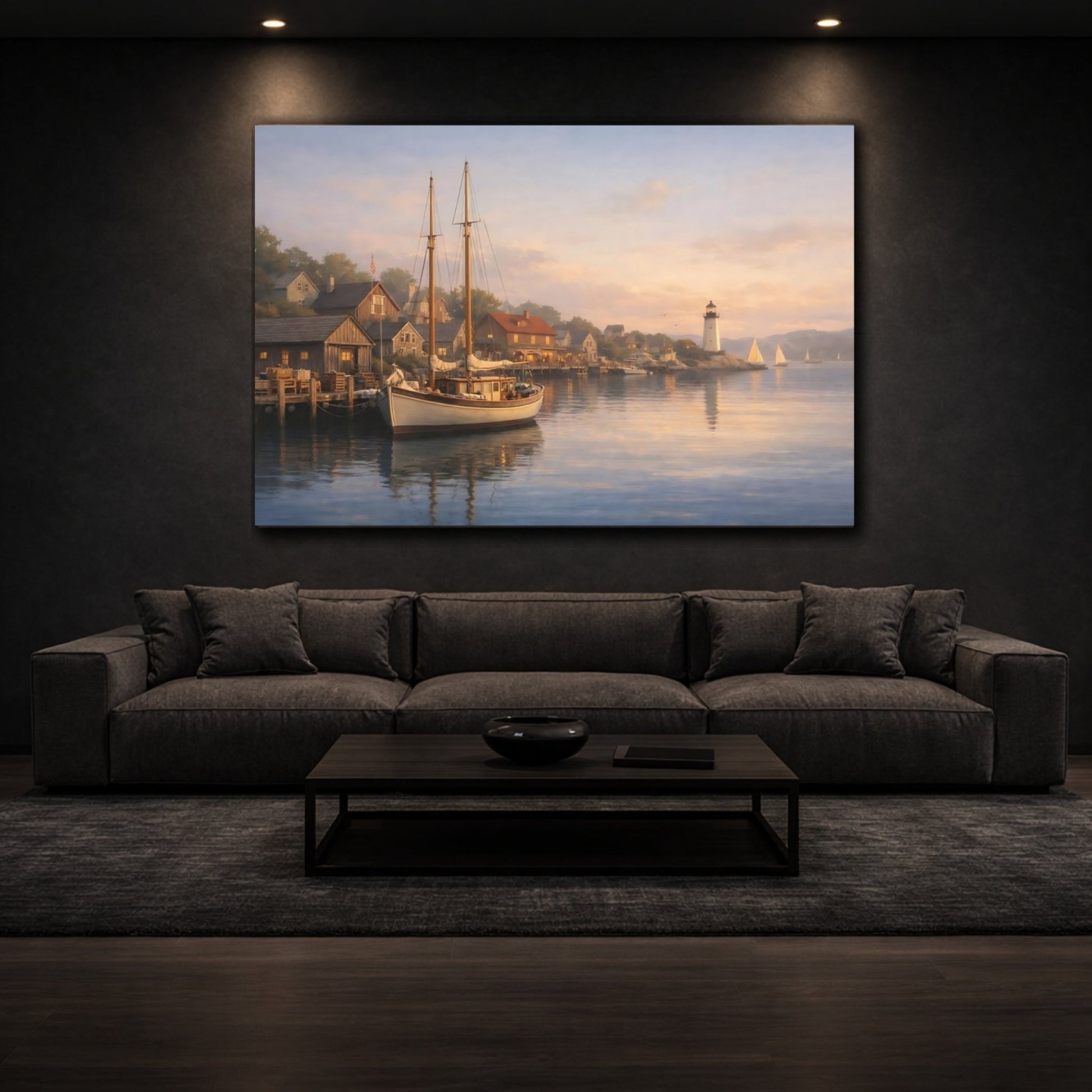 Nature Coastal Village Sunset - Canvas Wall Art Print - YesArtYes