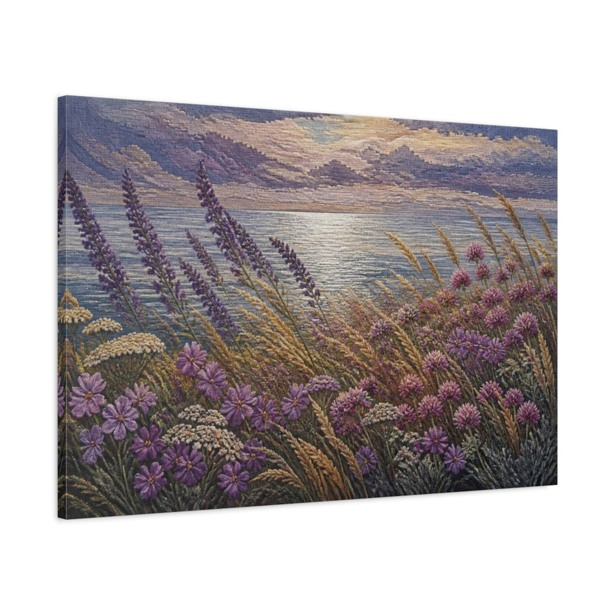 Main Mockup. Nature Coastal Wildflowers shown as canvas print
