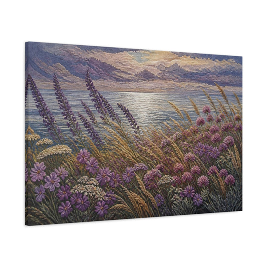 Main Mockup. Nature Coastal Wildflowers shown as canvas print