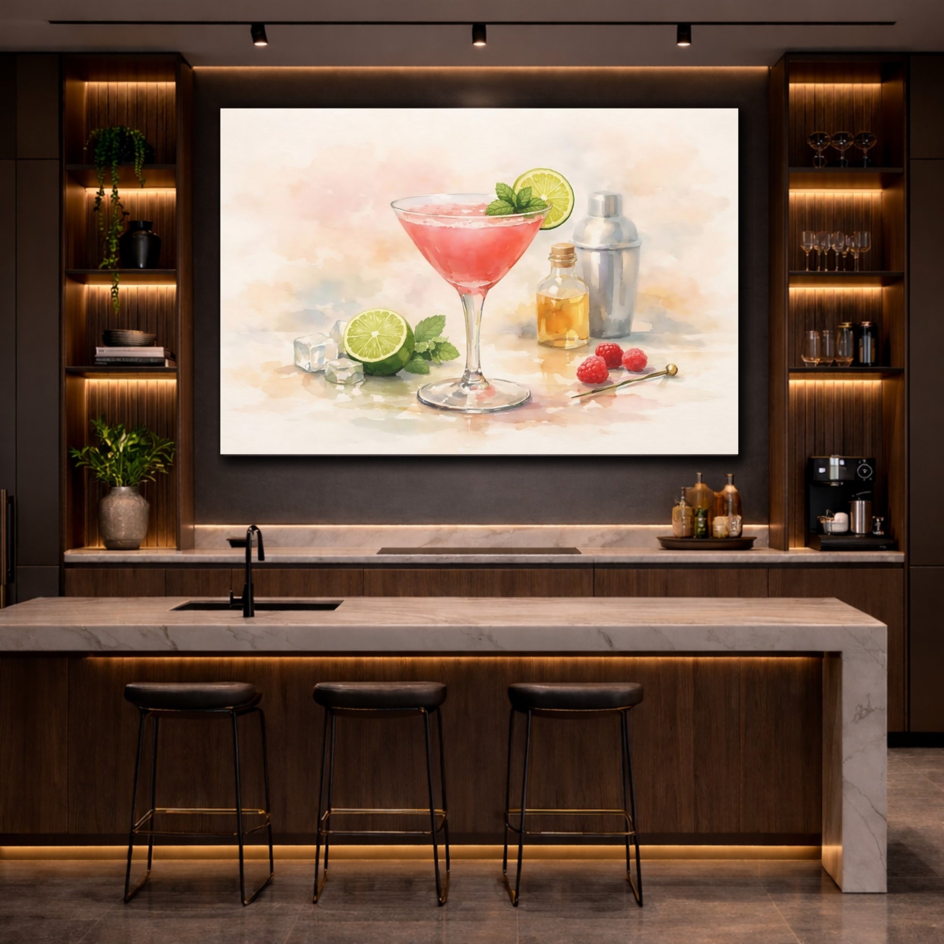 Nature Cocktail Pink Cocktail Art shown as front canvas room wall art