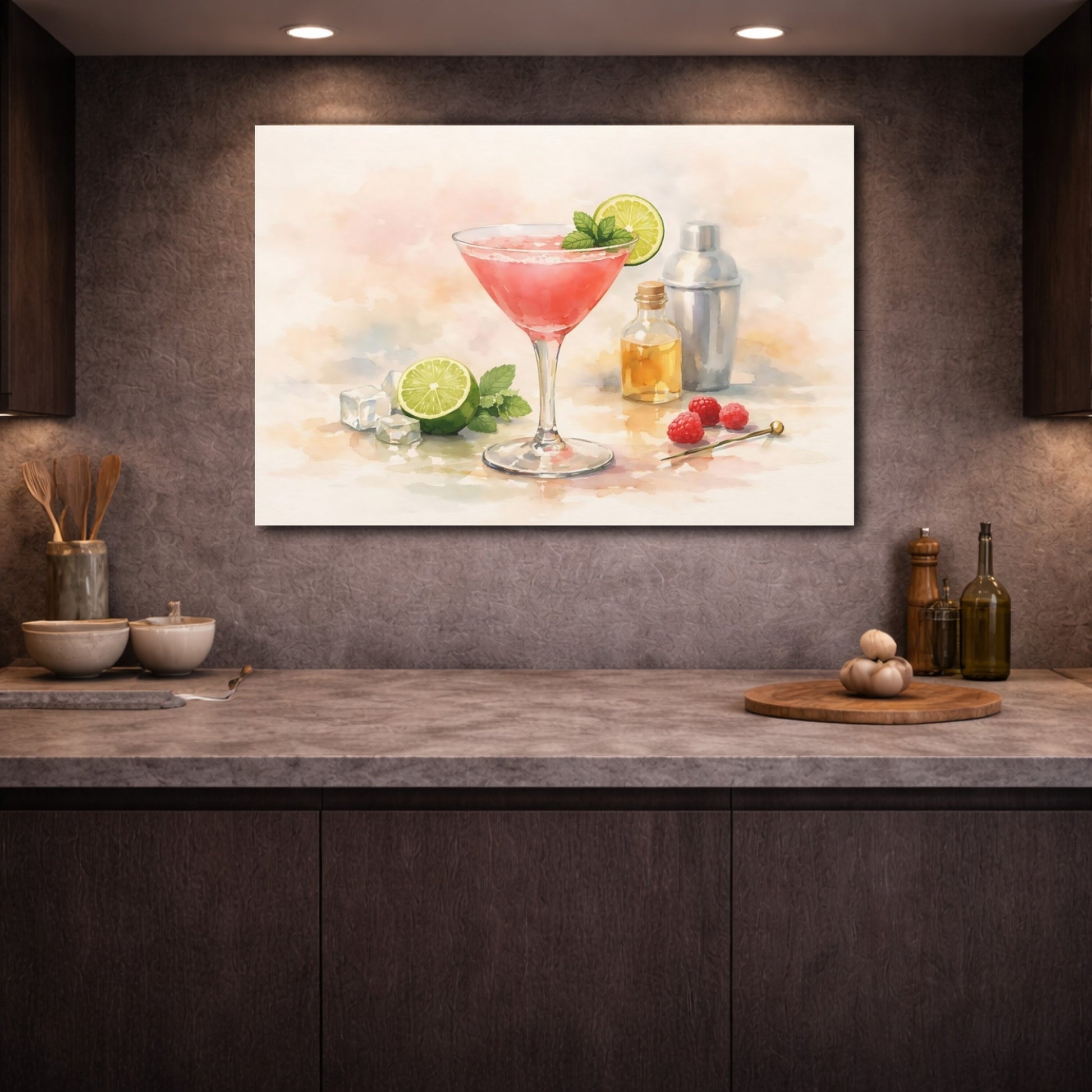 Nature Cocktail Pink Cocktail Art shown as front canvas room wall art