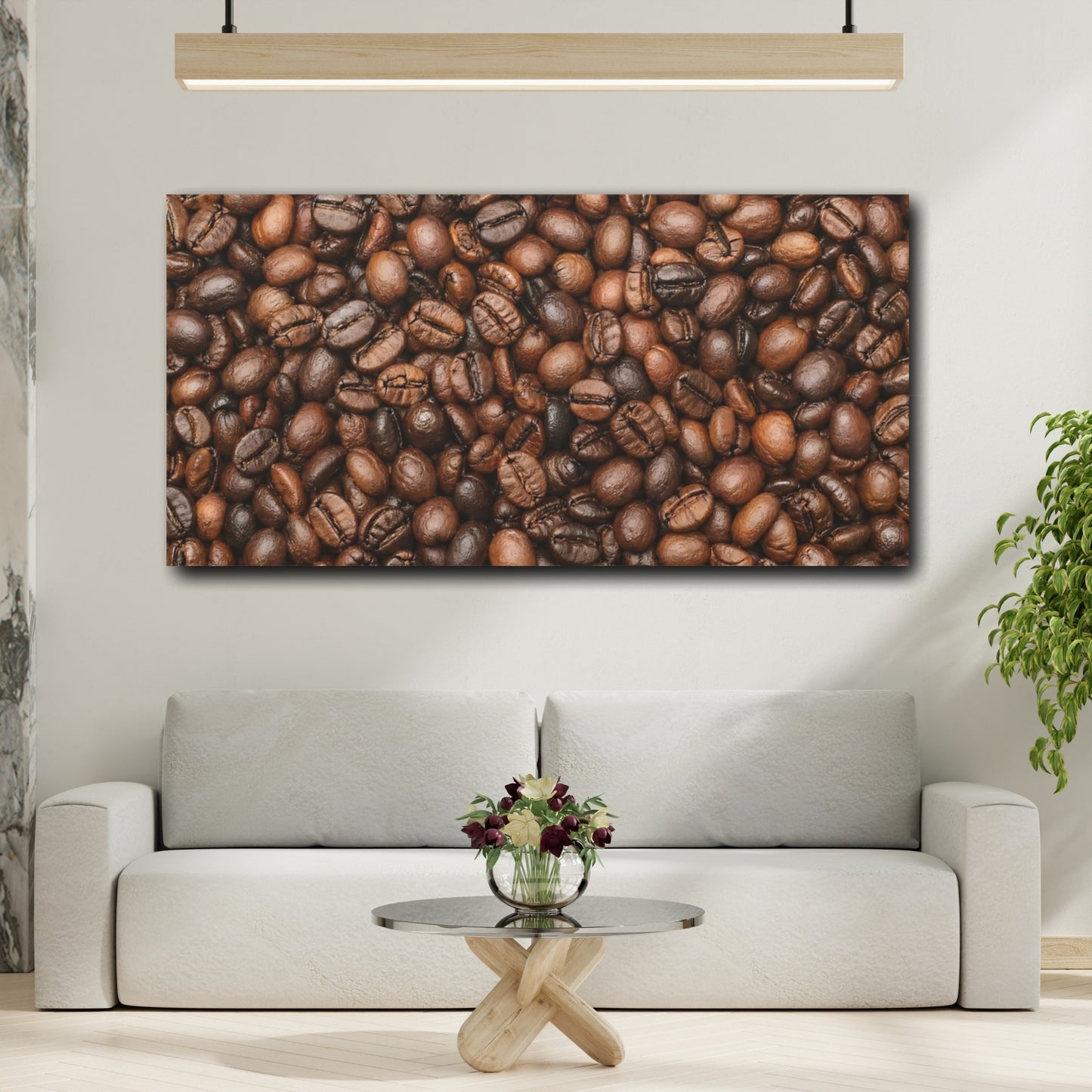 Mockup 3. Nature Coffee Beans Brown Coffee shown as stretched canvas wall art