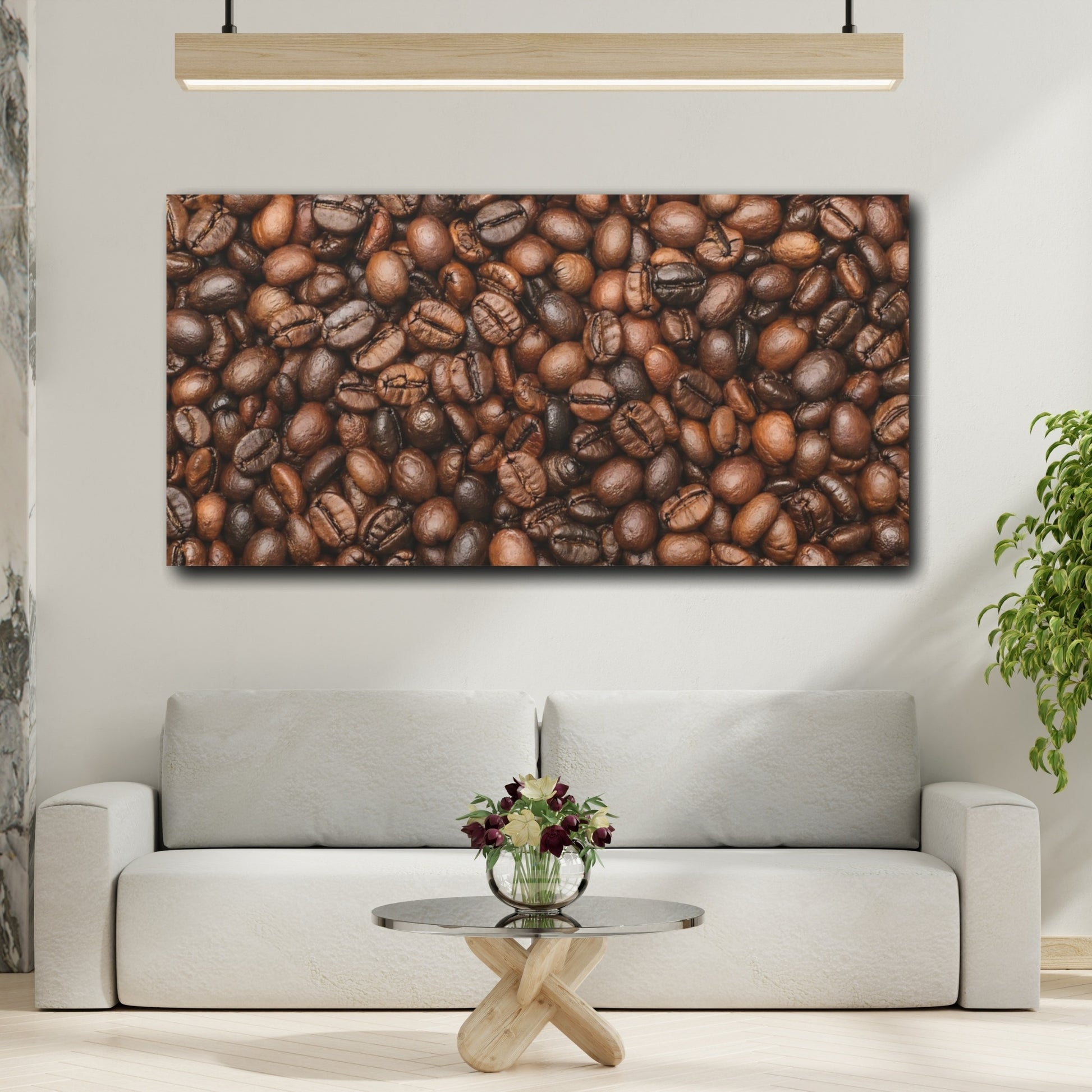 Mockup 3. Nature Coffee Beans Brown Coffee shown as stretched canvas wall art