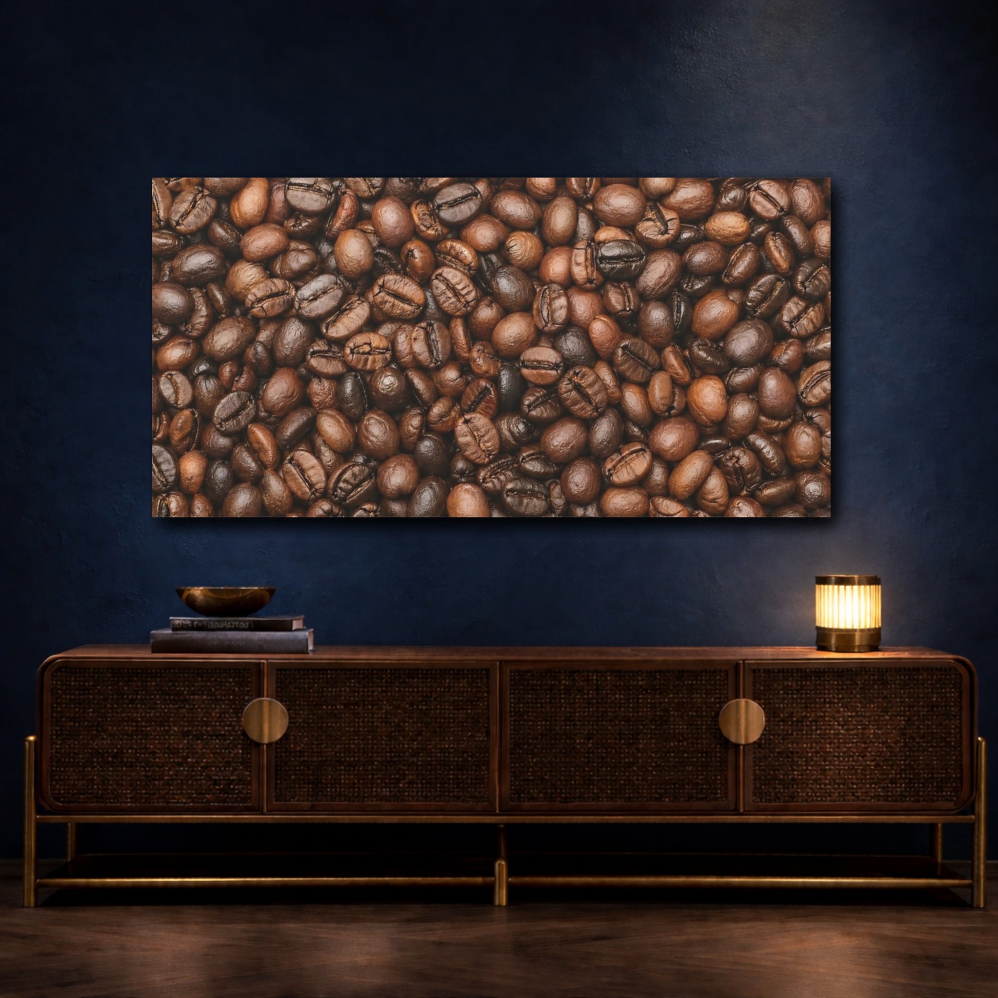 Mockup 4. Nature Coffee Beans Brown Coffee shown as stretched canvas wall art