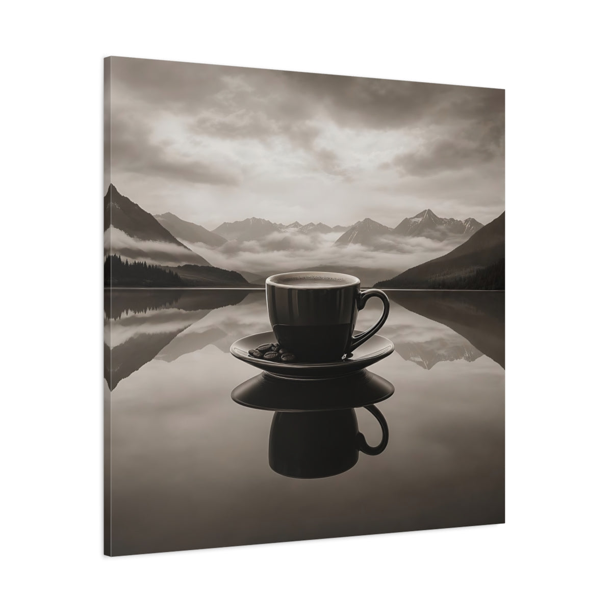 Side Mockup 1. Nature Coffee Cup Monochrome Coffee shown as stretched canvas wall art