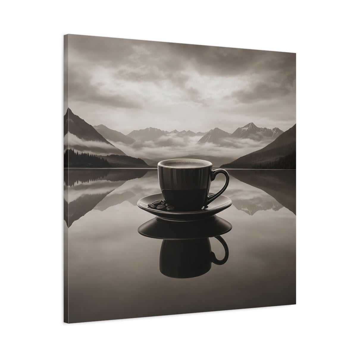 Main Mockup. Nature Coffee Cup Monochrome Coffee shown as stretched canvas wall art