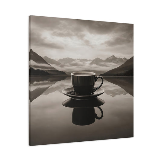 Main Mockup. Nature Coffee Cup Monochrome Coffee shown as stretched canvas wall art
