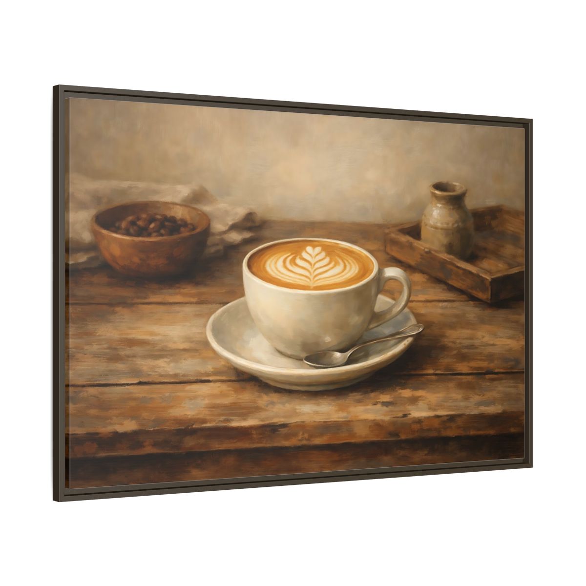 Main Mockup. Nature Coffee Cup Rustic Coffee shown as stretched canvas wall art